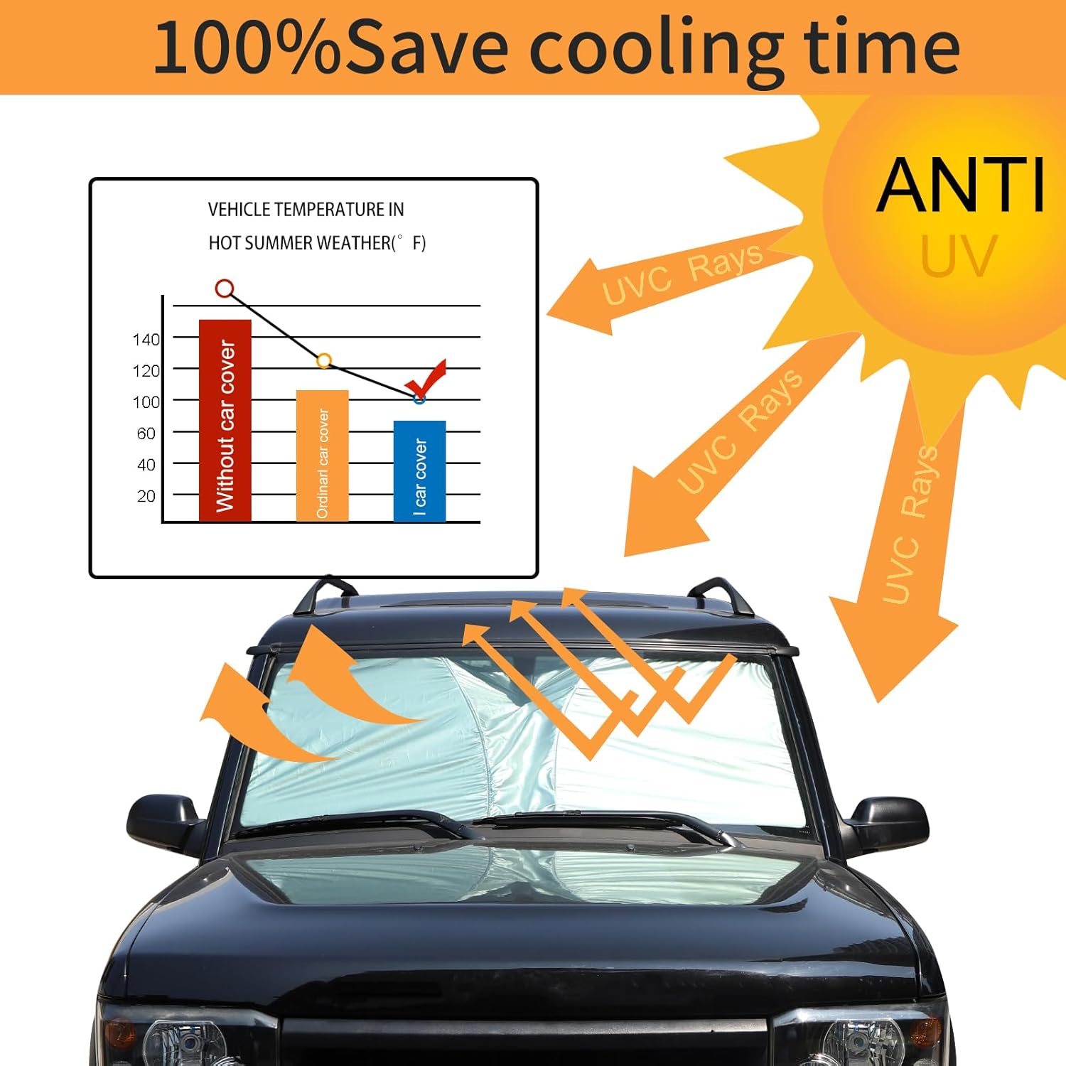 Windshield Sunshade Fit for Land Rover Discovery 2 LR2 1998-2003, Folding Car Sun Shade for Front Window, Auto Sun Protection Visors Blocks UV Rays and Keeps Vehicle Cool