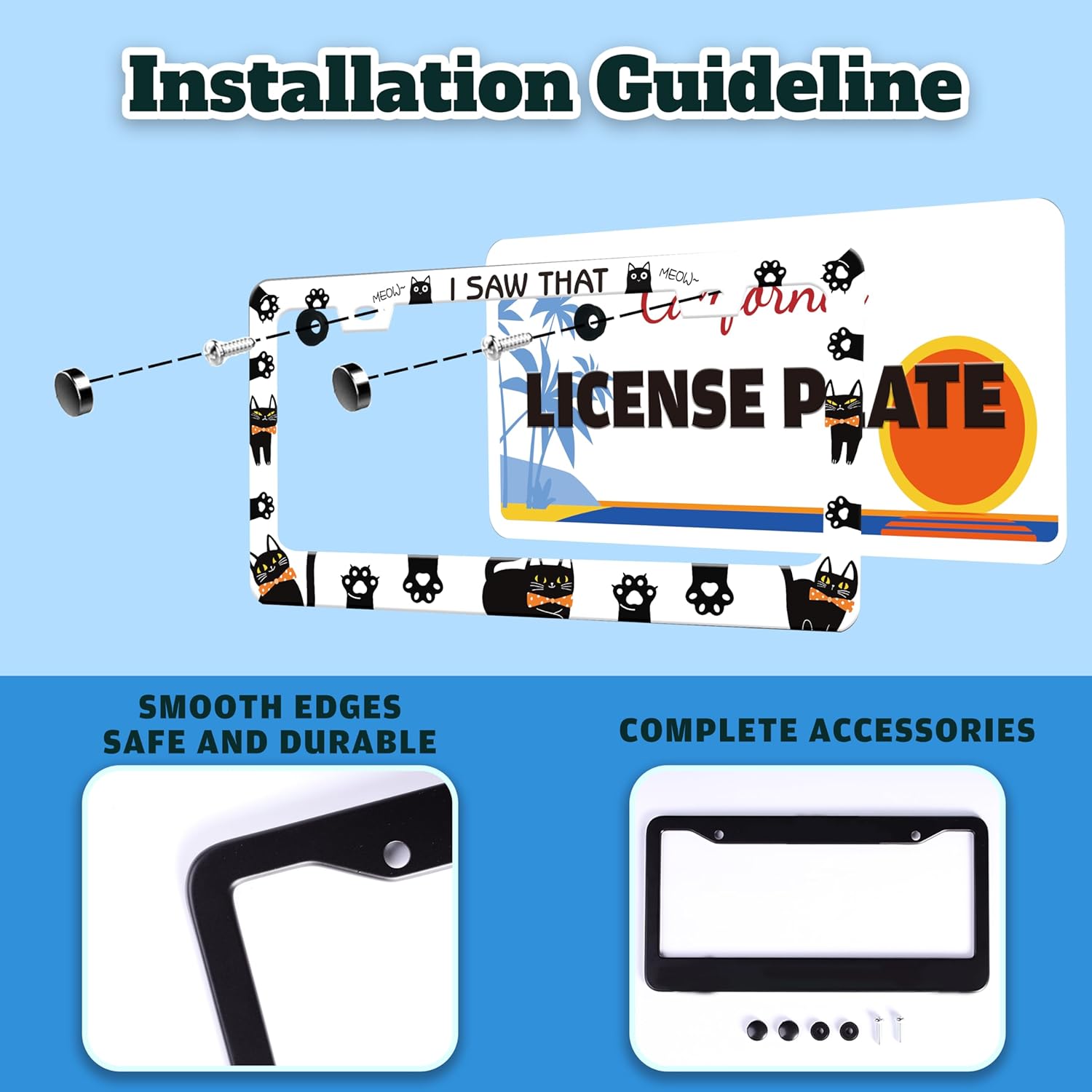 Cat License Plate Frame I Saw That Cat License Plate Holder Paw Animal for Front or Rear Car Tags Stainless Steel Funny Car Decoration with Screws 6.3 X 12.2 in
