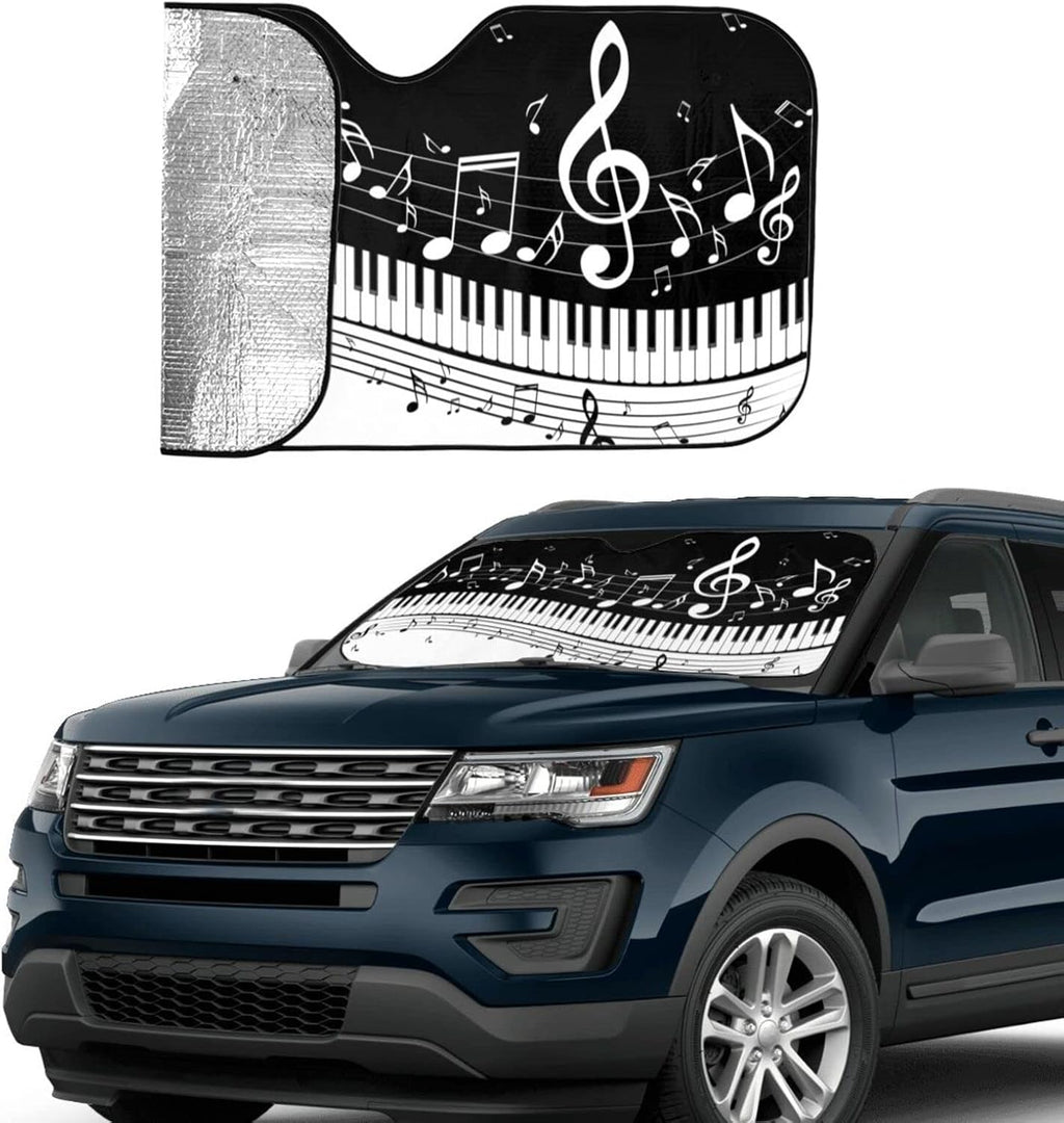 Black White Music Car Windshield Sunshade Front Window Sun Visor Protector Foldable Shield Cover for Truck SUV