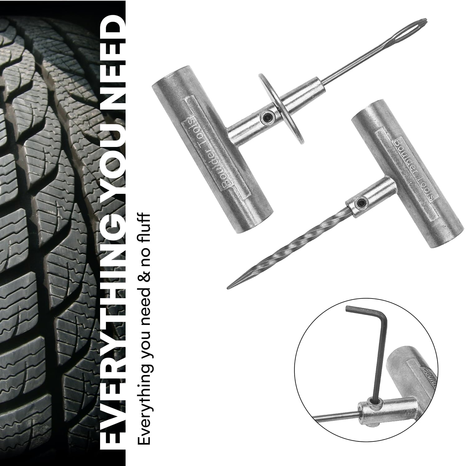Boulder Tools - Compact Tire Repair kit with Molle Storage Pouch. Heavy Duty Universal Tire Plug Kit, Easily Stores Inside Your UTV, ATV, Truck, Motorcycle, Overlanding Gear or RV