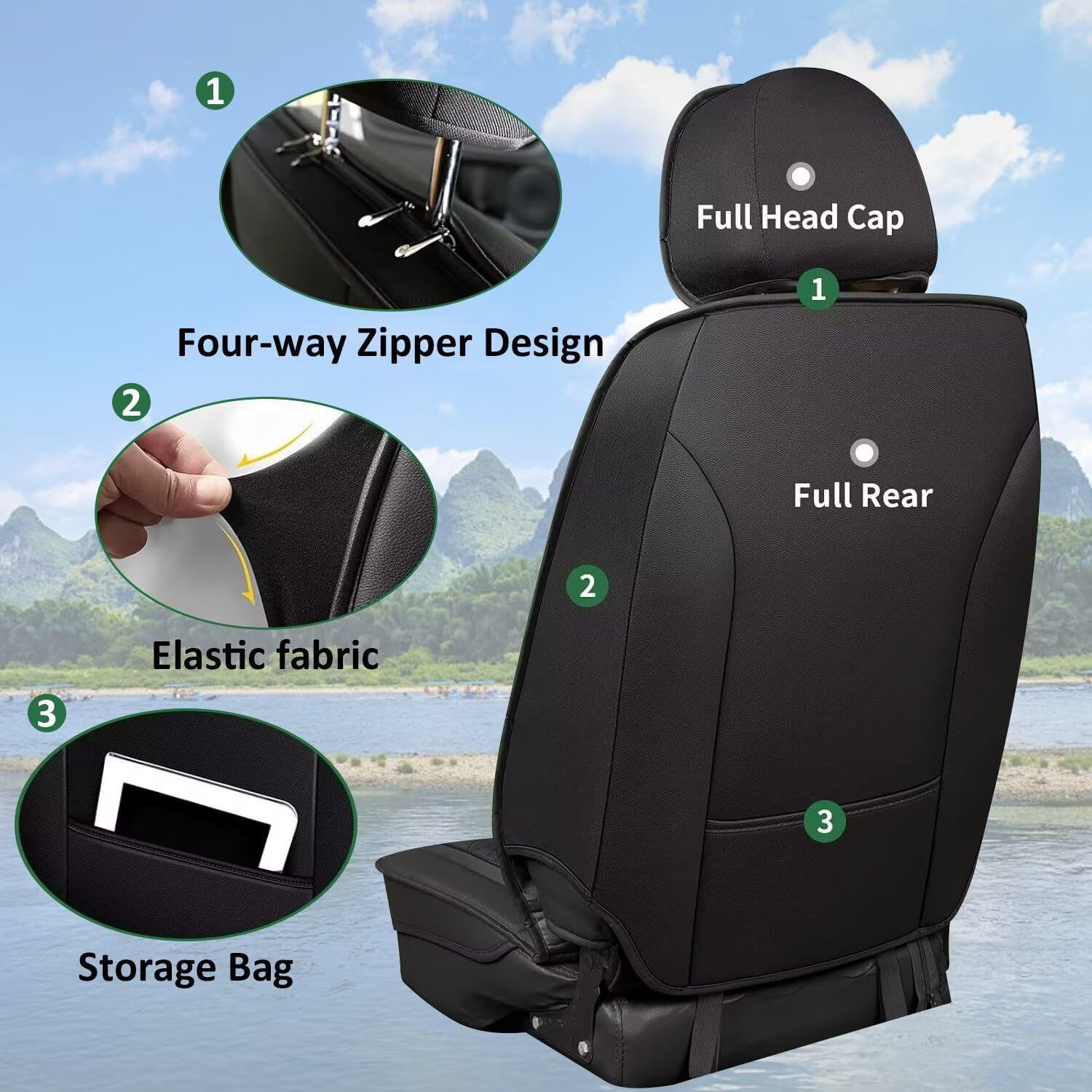 YORKENIC Fit for Hyundai Kona Seat Covers Front Set 2018-2024 2025: Breathable Leather Car Seat Covers Compatible Airbag (2 Front Set, Black & Grey)