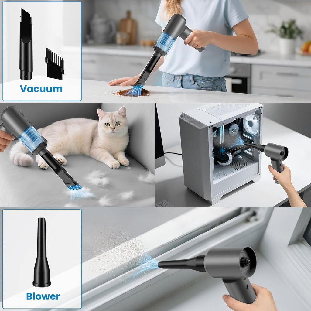 90° Foldable Car Vacuum Portable Cordless 16000PA Suction, 4-in-1 Mini Vacuum Cleaner with Brushless Motor, Handheld Vacuum for Car, Home,Office