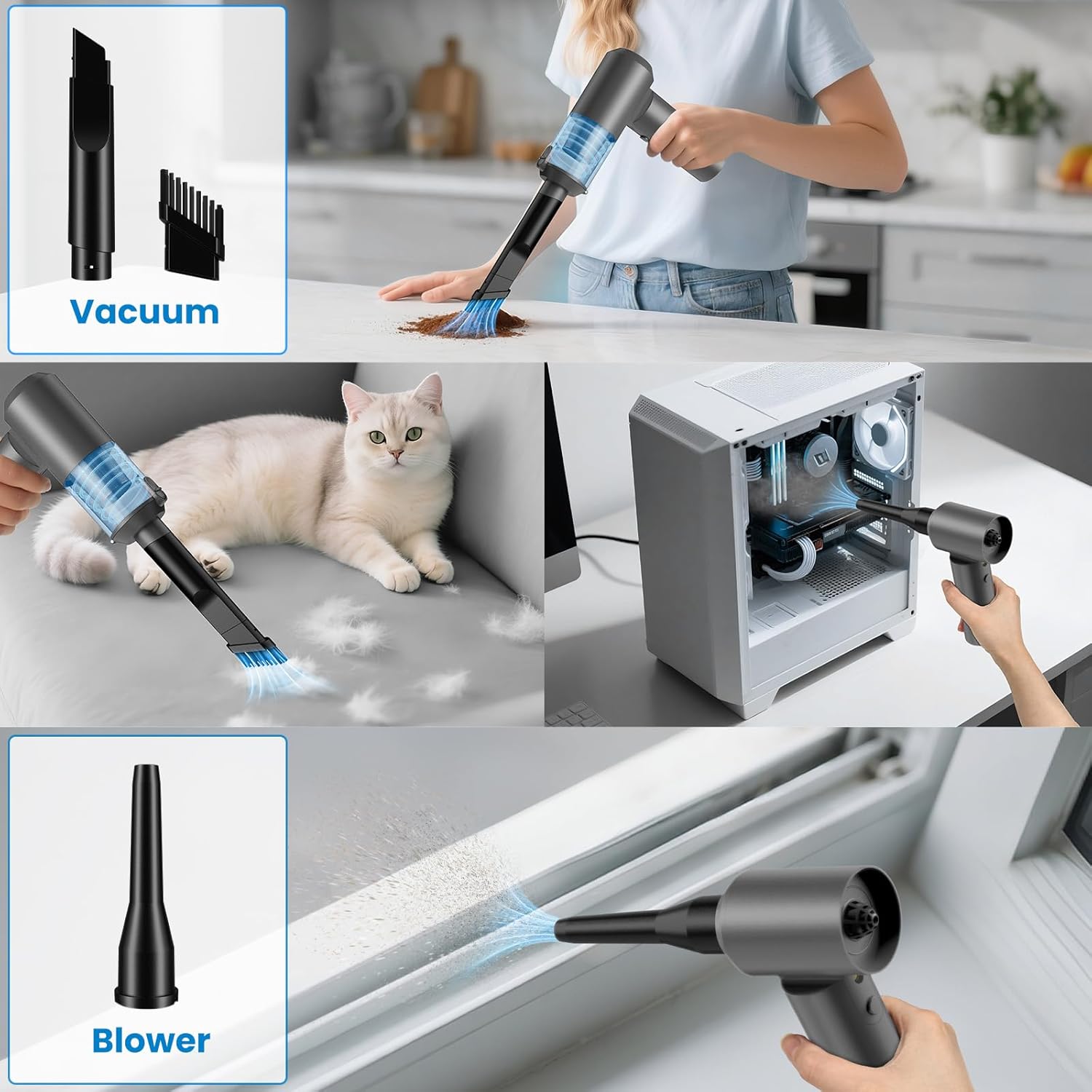 90° Foldable Car Vacuum Portable Cordless 16000PA Suction, 4-in-1 Mini Vacuum Cleaner with Brushless Motor, Handheld Vacuum for Car, Home,Office