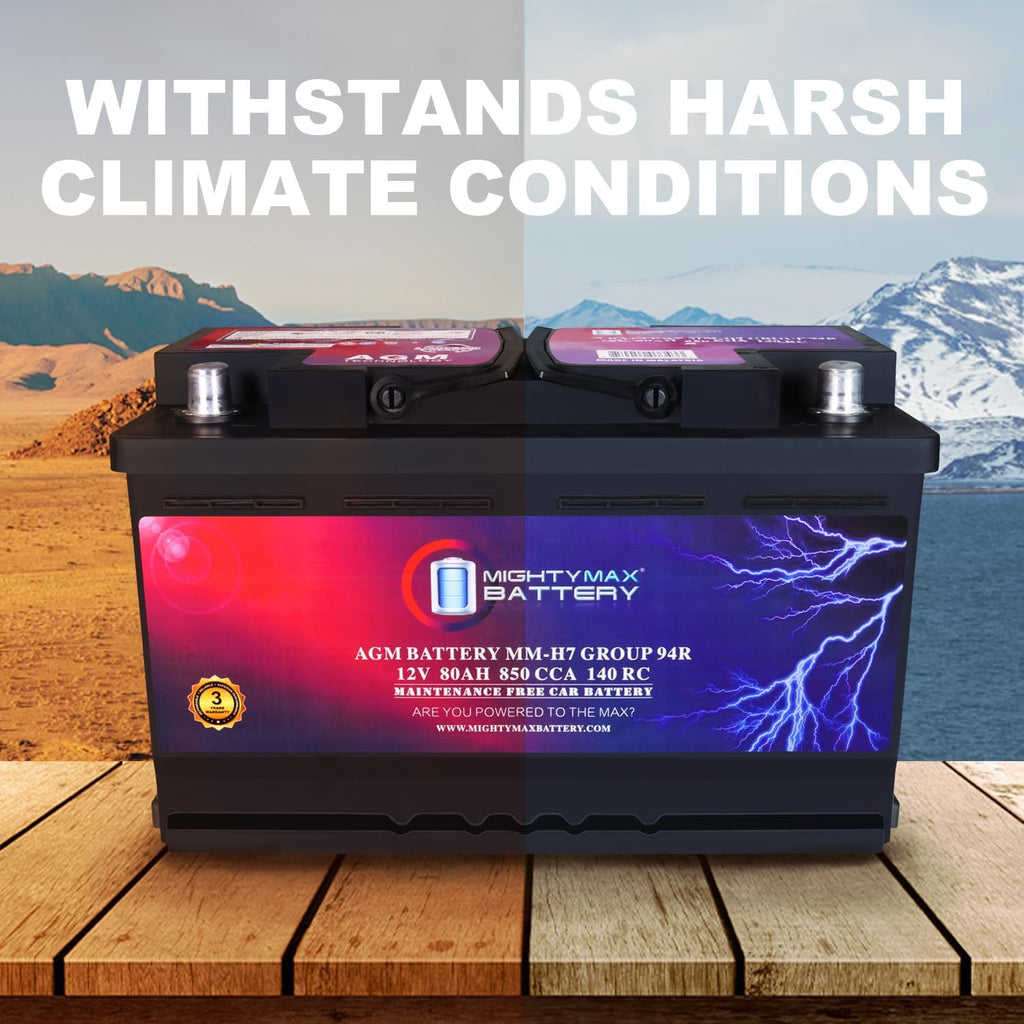Mighty Max Battery MM-H7 Start and Stop Car BCI Group Size 94R 12V 80AH, 140RC, 850 CCA Rechargeable AGM Car Battery