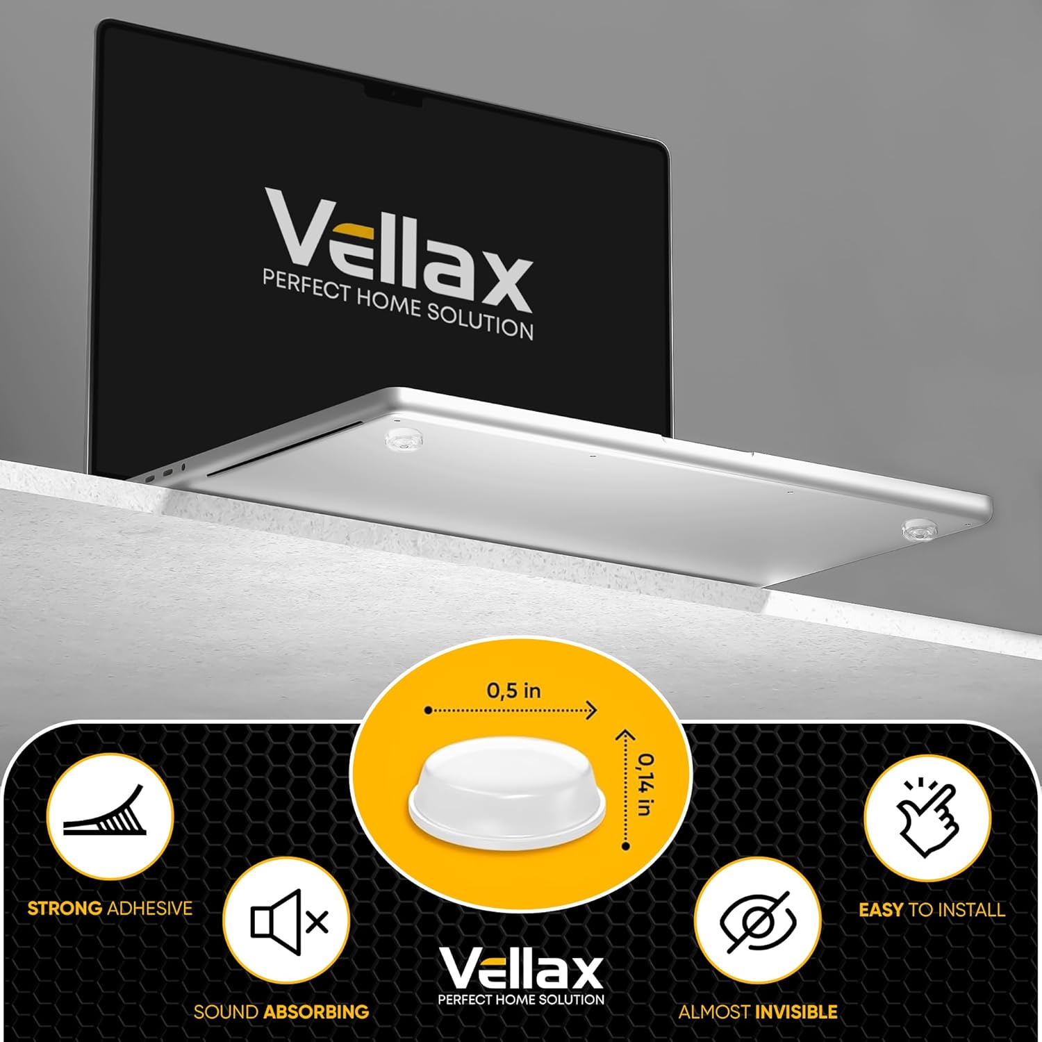 45 Clear Cabinet Door Bumpers - 1/2” Diameter White Self Adhesive Pads, Stoppers, Rubber Bumpers for Drawers, Cupboards, Cutting Boards, Glass Tops, Picture Frames, Kitchen Furniture by Vellax