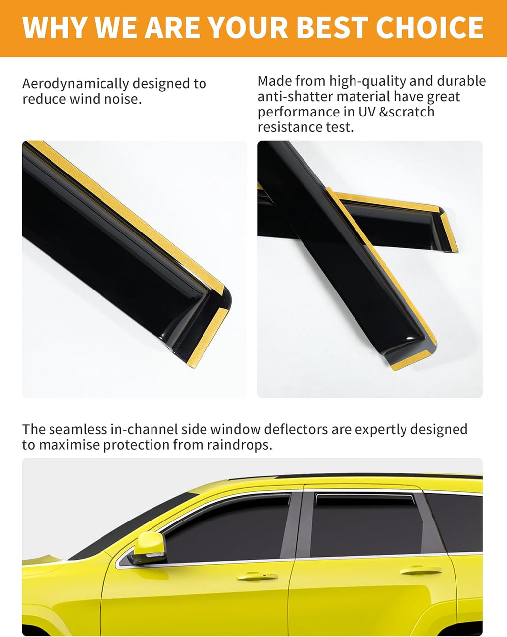 in-Channel Window Rain Guards Fit for Jeep Grand Cherokee 2011-2021 Limited Extra Durable Window Deflectors Vent Visors Shades Car Accessories Visors Rain Guards -4 pcs