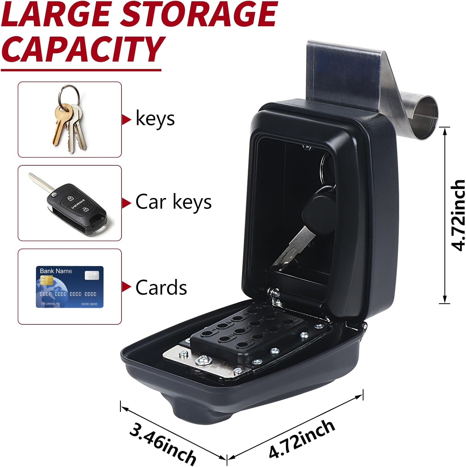Car Window Lock Box for Turo, Black Portable Lockbox for Car Keys, Car Key Lock Box Fit for Ride Share, Turo, GetAround, with Sturdy Large Capacity, Protective Cover, Weather Protection
