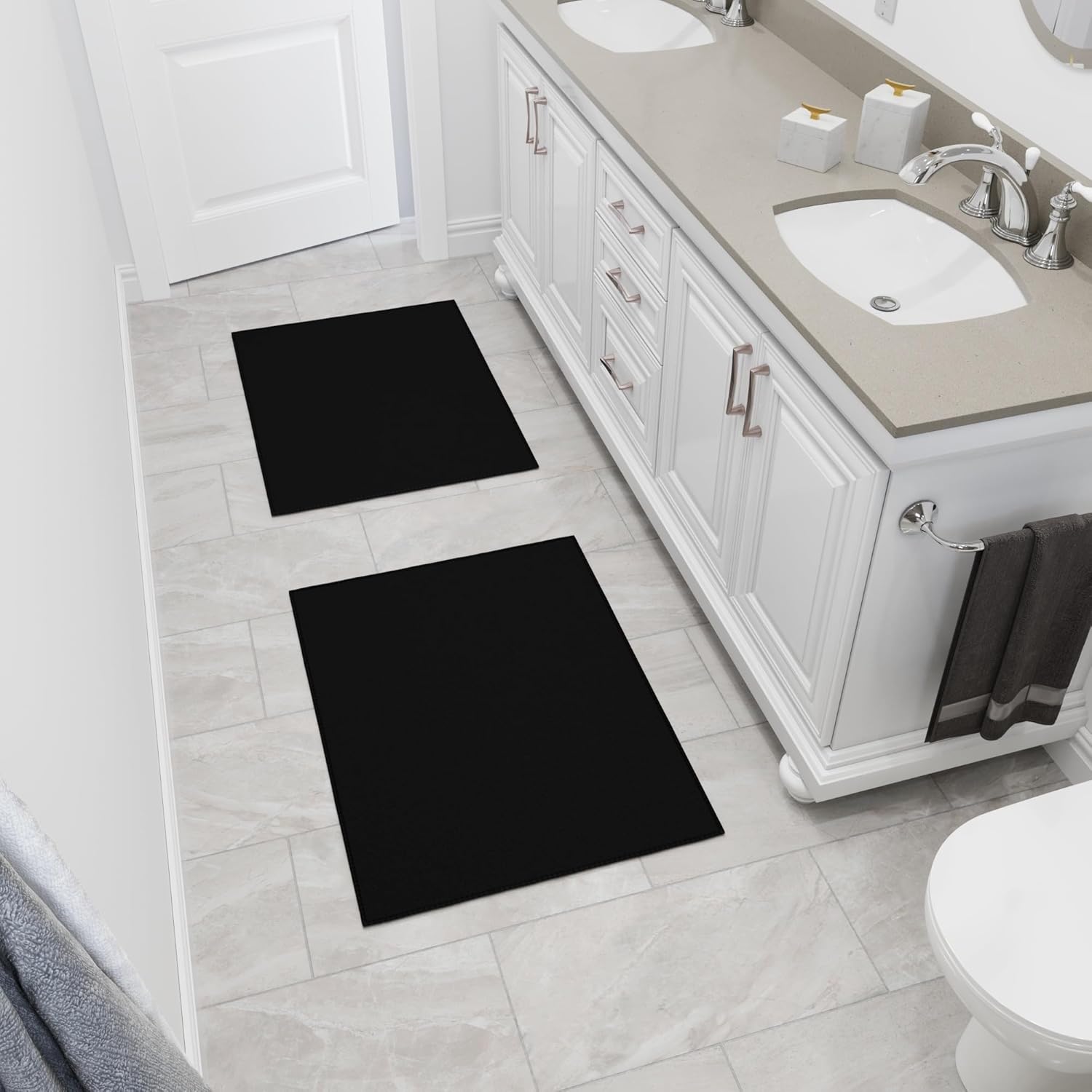 Ottomanson Rugs for Entryway 2'3" x 3' - 2 Pack Non Slip Solid Small Area Rugs Durable Front Door Mat Rug Stain Resistant Entrance Rugs for Bathroom Kitchen Bedroom & Living Room, Black