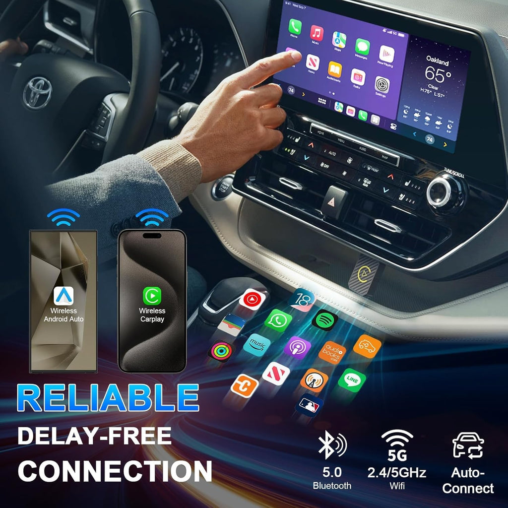 Mini Wireless CarPlay and Wireless Android Auto Adapter 2025 for iPhone/Android, Carplay Wireless Dongle Plug and Play Low Latency Converts Wired to Wireless CarPlay for Cars 2016+, USB/USB-C