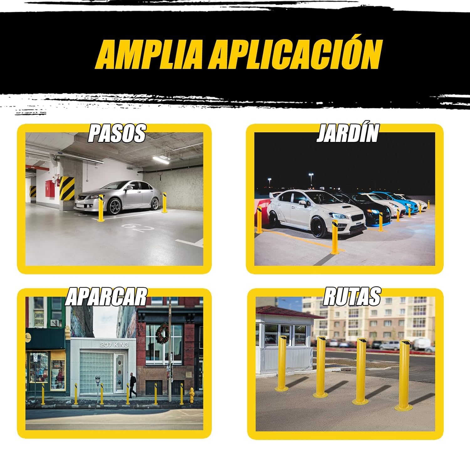 Safety Bollard Post, 36" H Steel Bollards,3.5" D Parking Bollard, Yellow Powder Coated Safety Parking Barrier Post, for Traffic Sensitive Areas (3, 36" H*3.5" D)