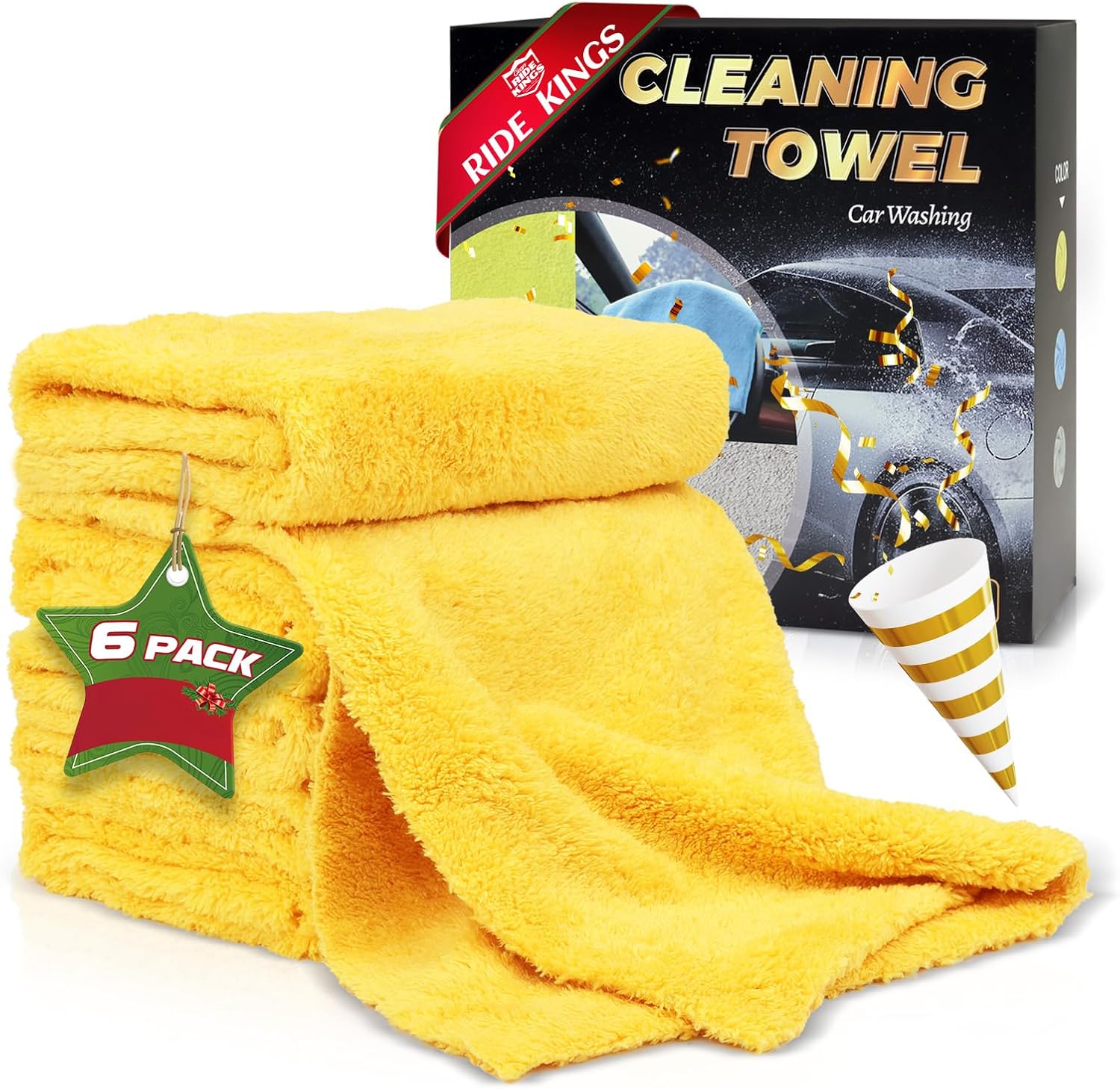 Micro Fiber Towels Car，Coral Fleece Car Wash Cleaning Towel,Endless,Absorbent, Scratch Free,No Lint, Extra Soft,Reusable and Durable,Interior Microfiber Rags 16in x 16in-6 Packs Yellow