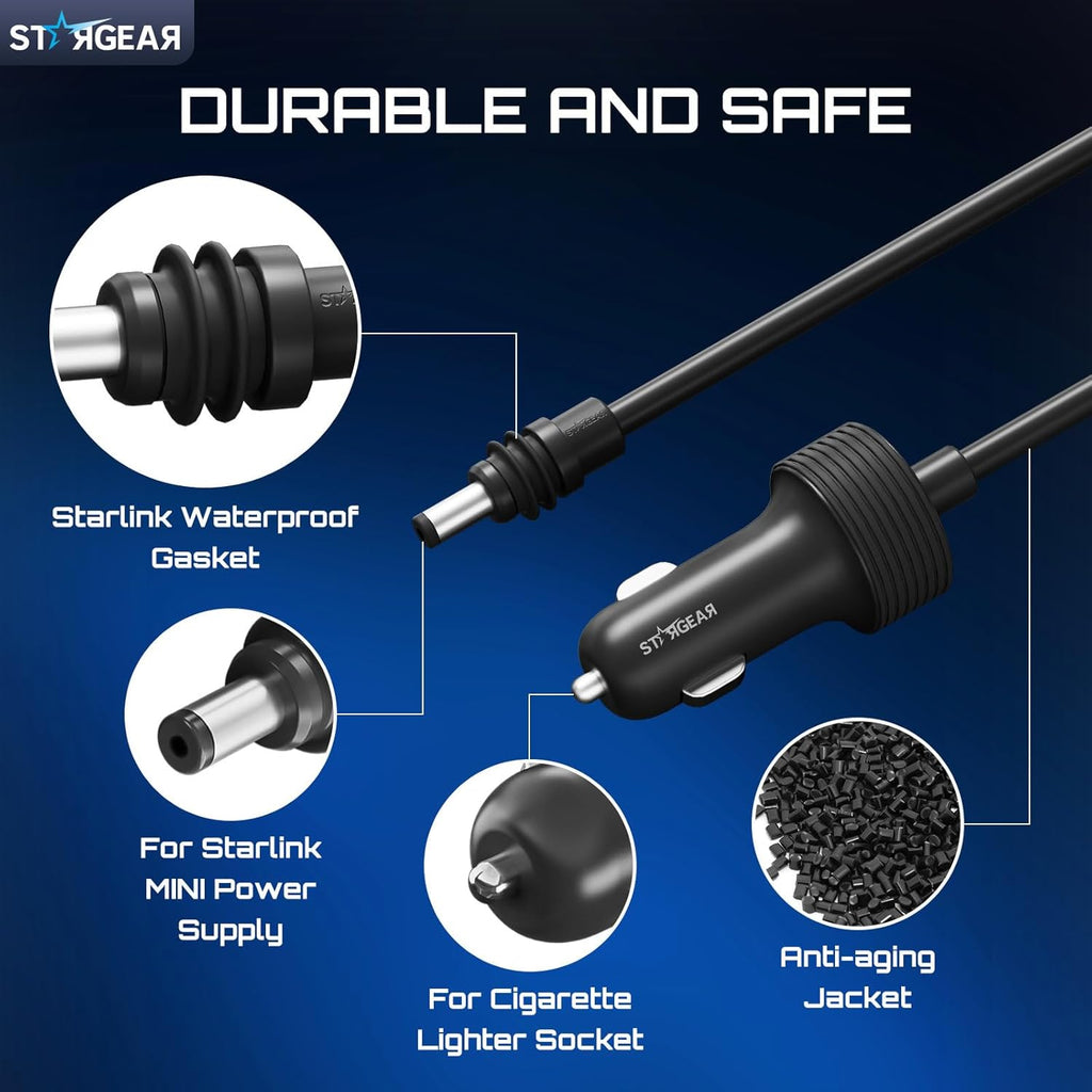 Starlink Mini Cable 12V 5M/16.4FT, Starlink Mini Accessories 16AWG Cigarette Lighter to DC Cord, Starlink Cable 12V-48V Car Charger Adapter (5M)