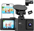 Dash Cam Front and Rear: 4K Dual Channel Dash Cam - 5GHz WiFi, Dash Camera for Cars with 64GB Card, 2.0" IPS Screen, App Control, G-Sensor, Loop Recording, 170° Wide Angle, Night Vision, Parking Mode