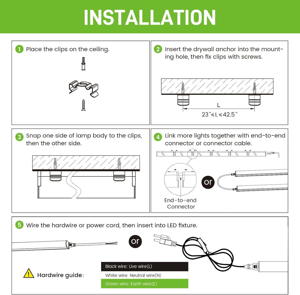 Pak LED Shop Lights, 4FT T5 Integrated Utility Fixture, 2300LM 6500K Cool White, 20W Energy Efficient Linkable LED Tube Lights for Garage, Workshop, Basement, FCC Certified, 2 Pack