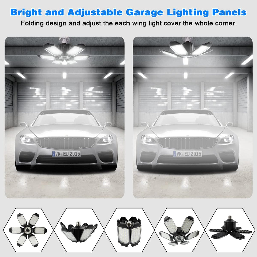 LED Garage Light - 160W LED Garage Ceiling Lights 16000LM Super Bright Garage Lighting with 6 Deformable Panels E26/E27 Screw in Led Shop Lights for Basement Workshop Warehouse Attic