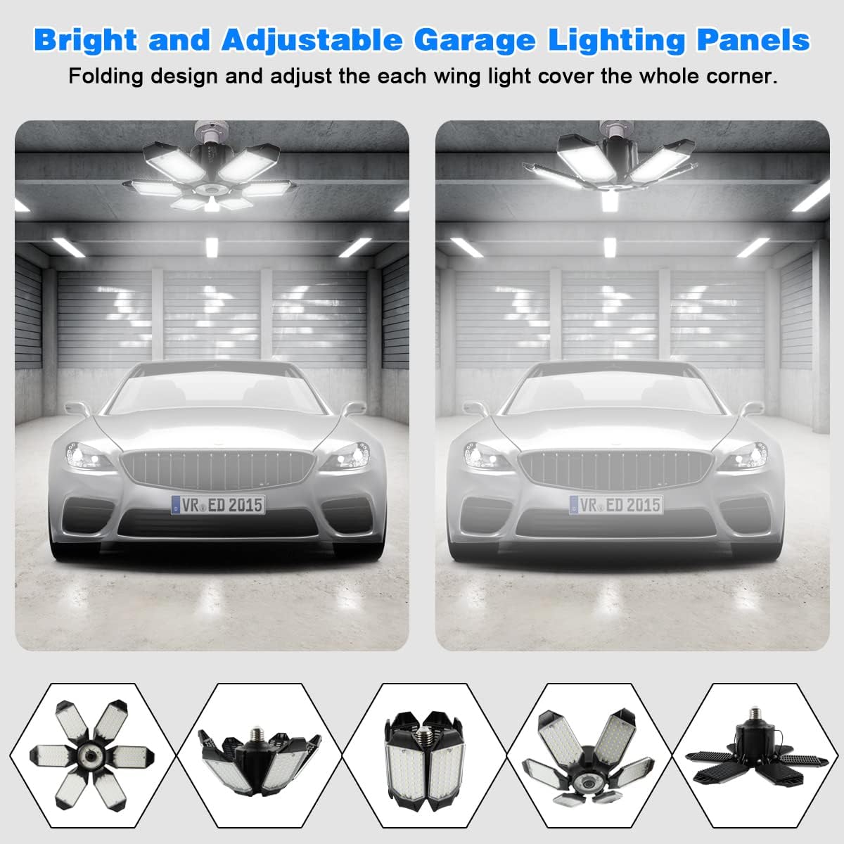 LED Garage Light - 160W Garage Light Bulb 64000LM 6500K Super Bright Garage Lighting w/ 6 Deformable Panels Screw in Shop Lights for Basement Workshop Warehouse Attic - 4Pack