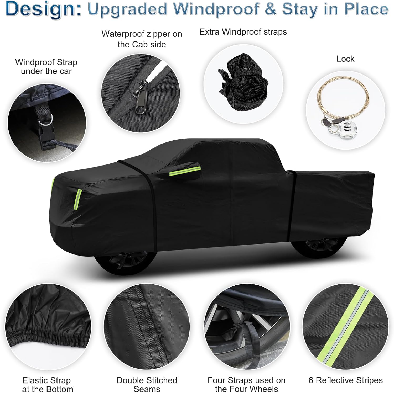 for Chevy Silverado 1500 Crew Cab 6.6 ft. Bed Truck Cover, Waterproof All Weather Car Covers with Zipper Windproof Heavy Duty Protection for 2000-2023 Silverado 1500/GMC Sierra 1500(UP to 241.7‘’L)