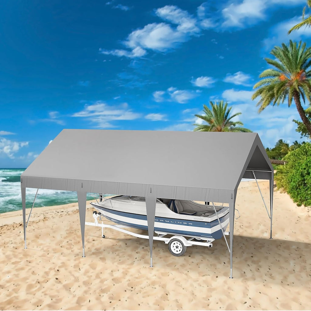 13x20ft Heavy Duty Carport Outdoor Car Canopy UV Resistant Waterproof Party Tent All-Season Portable Garage Gazebo Shelter for Car, Storage Shed (Gray)