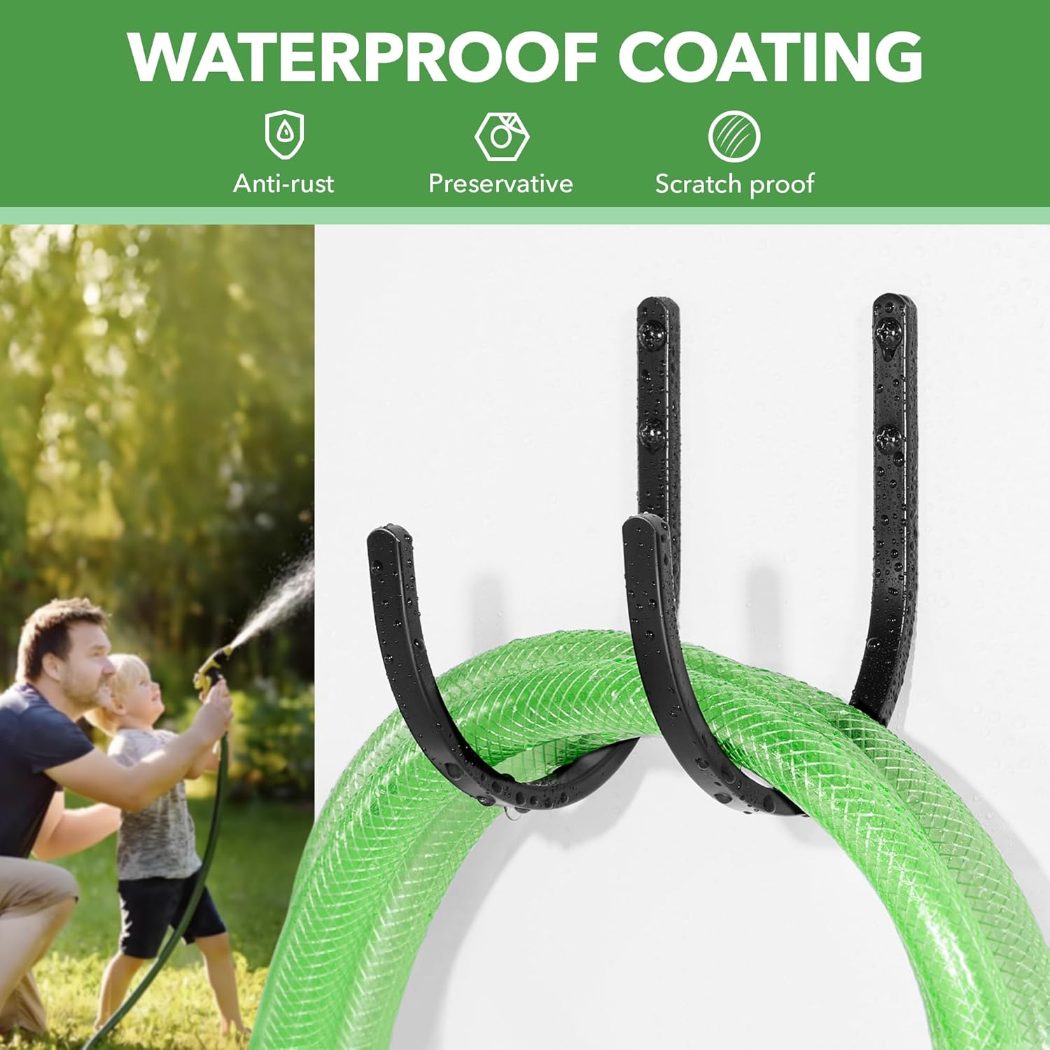 Garden Hose Holder Wall Mount - Aluminum Hose Hanger for Outside, Durable Wall-Mounted Hose Holder for Garden & Outdoor Use（4 Hooks）