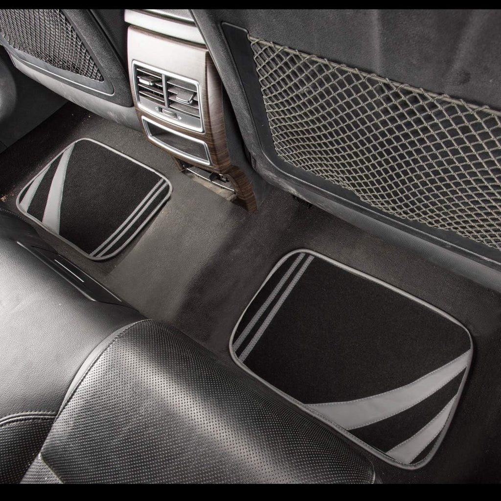 CAR PASS Carpet Car Floor Mats, Edge Leather Waterproof Car Mats with Double Stitch Line and Anti-Slip Backing Design, Fit 95% Automotive,SUVS,Sedan,Vans (Black and Gray)