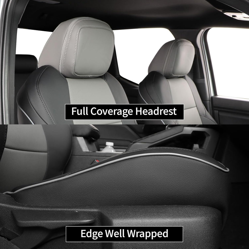 EKR Tacoma Car Seat Covers Custom for Select Toyota Tacoma (Only for Hybrid) 2024 2025 Double cab TRD Sport,TRD Off-Road,Limited,Trailhunter -Full Set,Leather(Black/Gray)