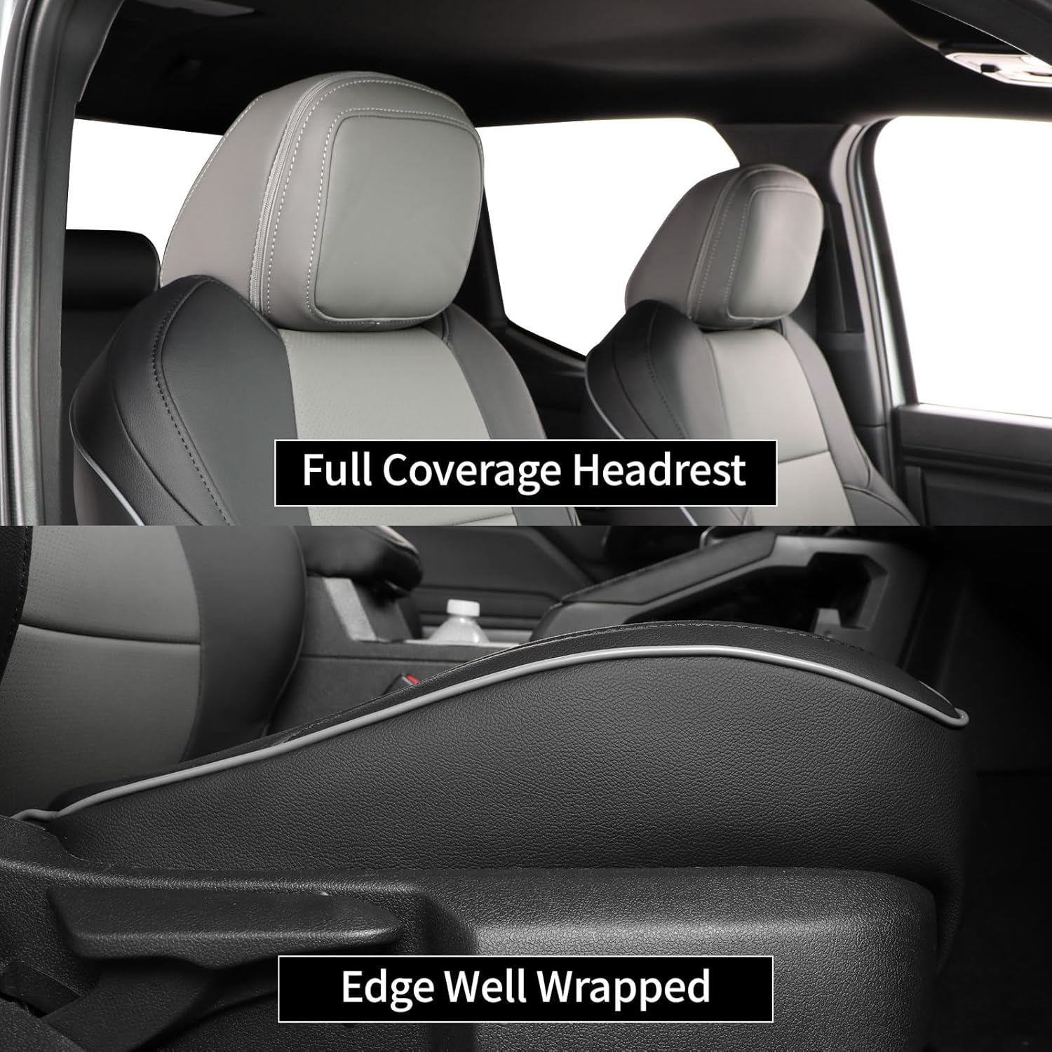 EKR Tacoma Car Seat Covers Custom for Select Toyota Tacoma (Only for Hybrid) 2024 2025 Double cab TRD Sport,TRD Off-Road,Limited,Trailhunter -Full Set,Leather(Black/Gray)