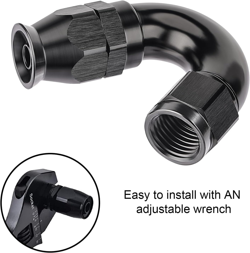 EVIL ENERGY 4AN 150 Degree PTFE One Piece Full Flow End Hose Fitting Aluminum Black