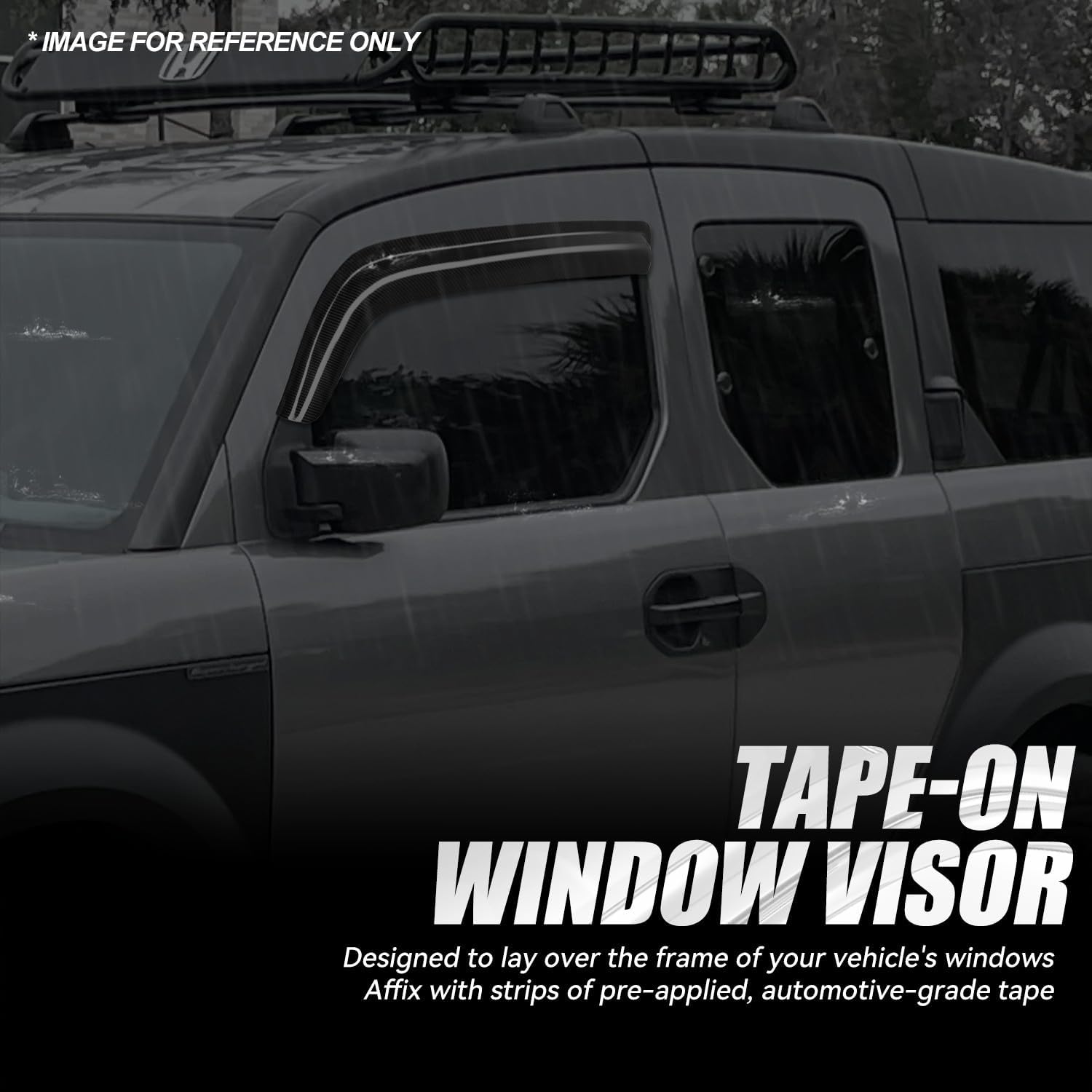 Auto Dynasty 4Pcs Carbon Fiber Pattern Window Visors Compatible with 2003-2011 Honda Element, Tape-On Front & Rear Window Deflectors, Glossy Dark Smoke