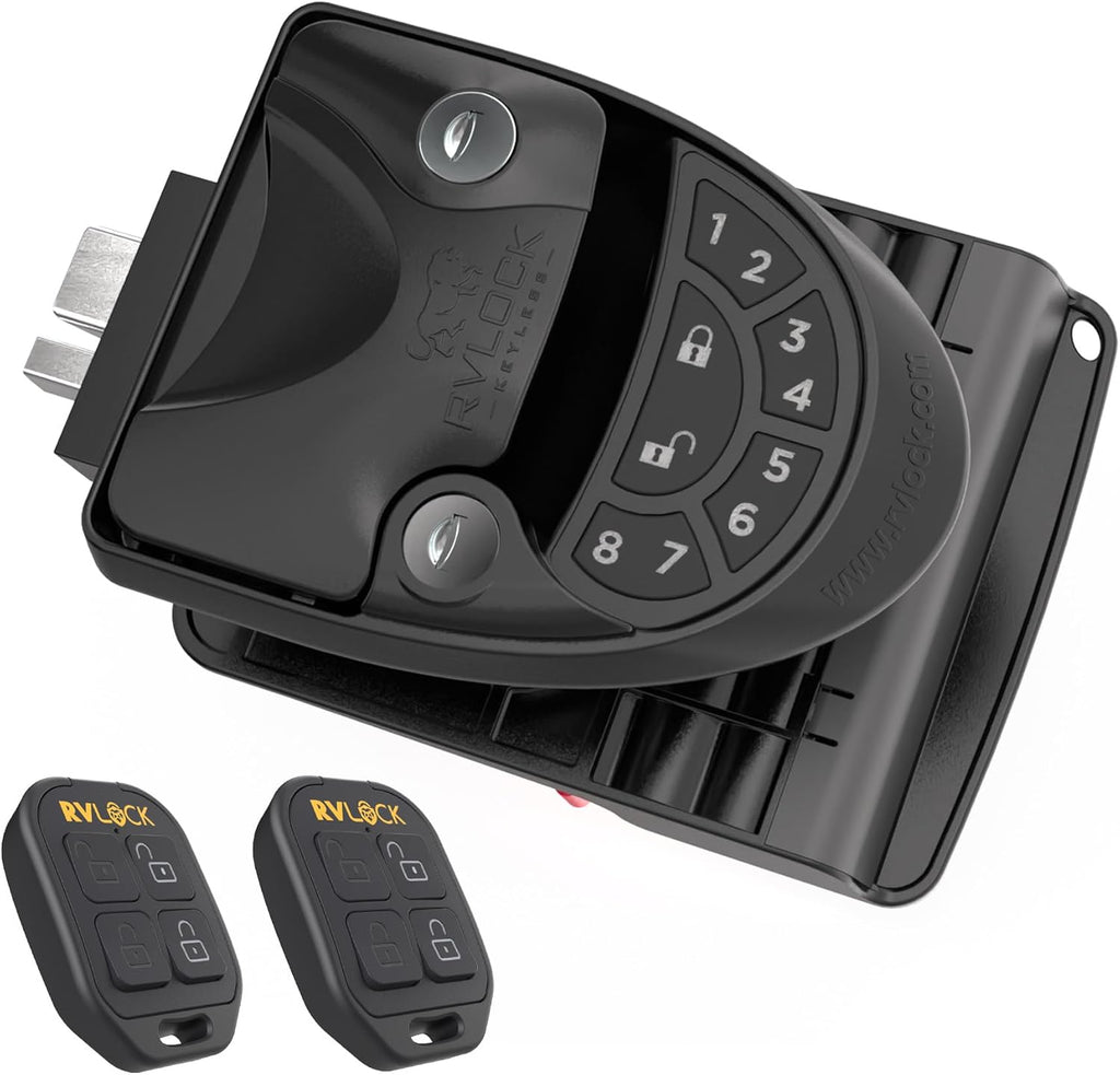 RVLOCK V4 RV Door Lock Keyless Entry with Remote, Secure and Convenient Camper Latch Replacement, Durable RV Door Lock Replacement for Trailers with Patented Security Technology