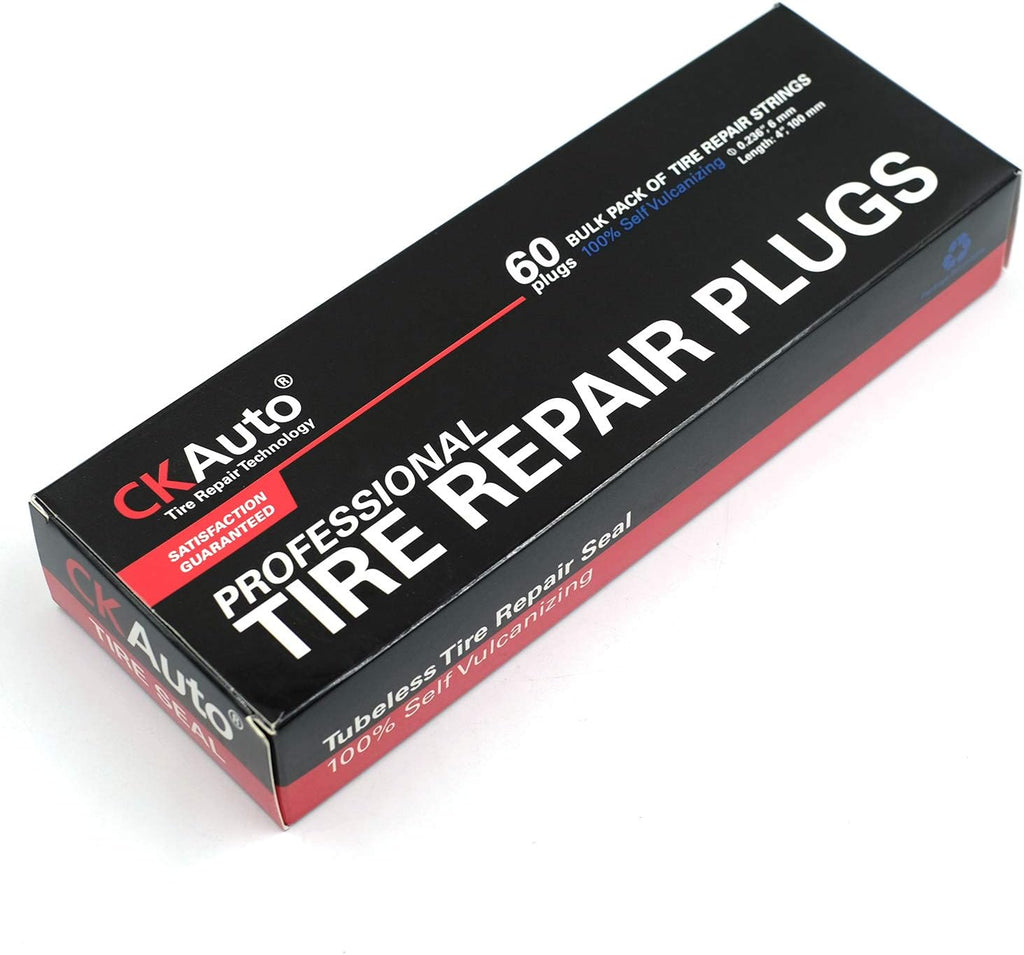 CKAuto 60pcs 4" Black Tire Repair Strings, Automotive Tool Tire Repair Plugs for Tubeless Off-Road Tires Car, Bike, ATV, UTV, Wheelbarrow, Mower