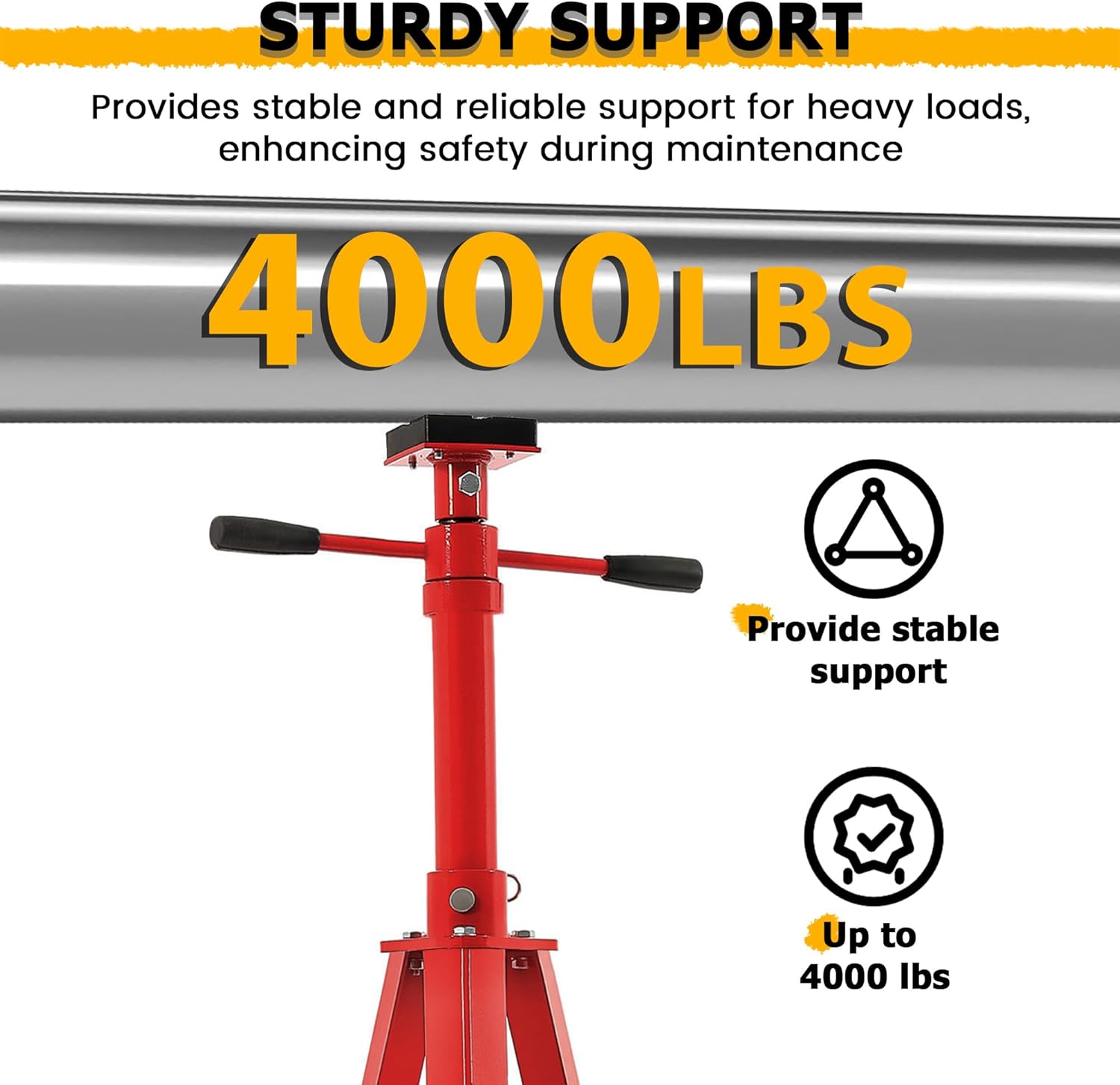 KUAFU 47.375"-84.5" Automotive Under Hoist Tripod Stand 2 Ton High Lift Jack Stand Reach Under Hoist Stand 4000lbs Capacity Powder Coated Red