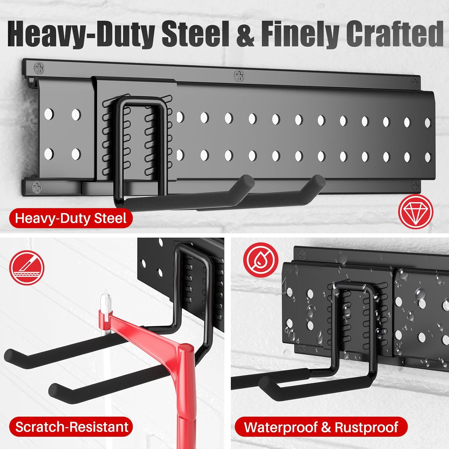 Garage Tool Organizer Wall Mount 96 inches with 18 Adjustable Heavy-Duty Hooks, Garage Organization, Garden Tool Storage Rack, Yard, and Shed, Holds Up to 750 lbs