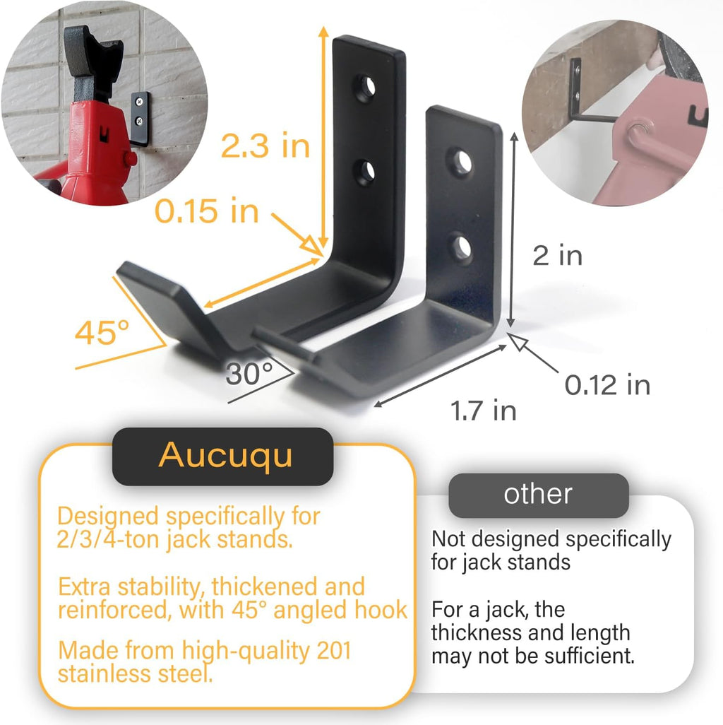 4 Packs Jack Stands Wall Mount Organizer, Heavy Duty Stainless Steel Holder Hook Fits 2 & 3 & 4 Ton Jack Stands