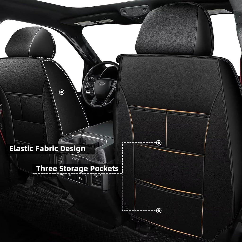 AOMSAZTO Ford Ranger Seat Covers: Front Seat Covers Custom Fit 2019 2020 2021 2022 2023 2024 Ford Ranger Breathable Waterproof Leather Seat Protector(2 Front Seats, Black)
