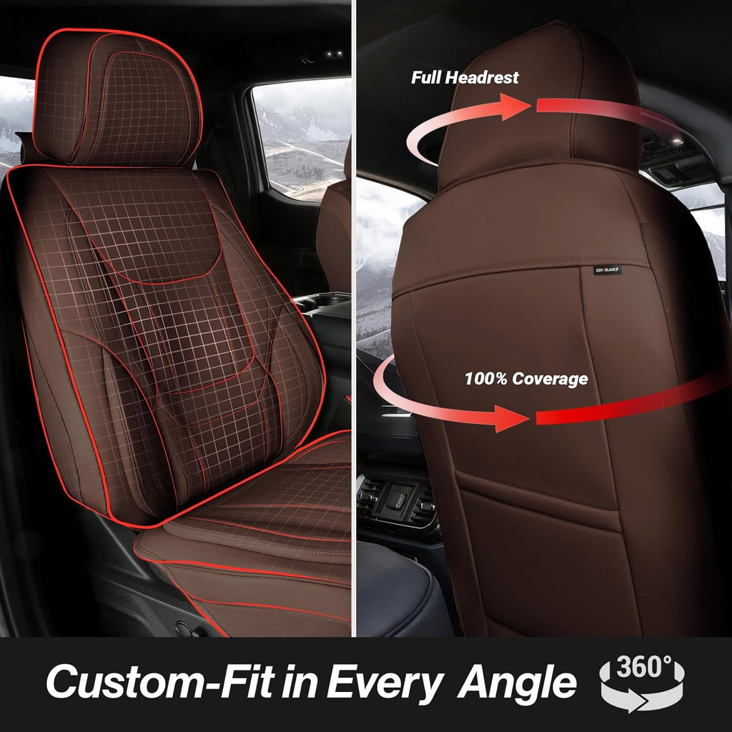 Coverland Custom Car Seat Covers Compatible with 2011-2018 RAM 1500 Quad Cab, Crew Cab - Premium Leather Non-Slip Waterproof Custom Interior Protector Full Set-Dark Brown [See Size Chart-Size X144]