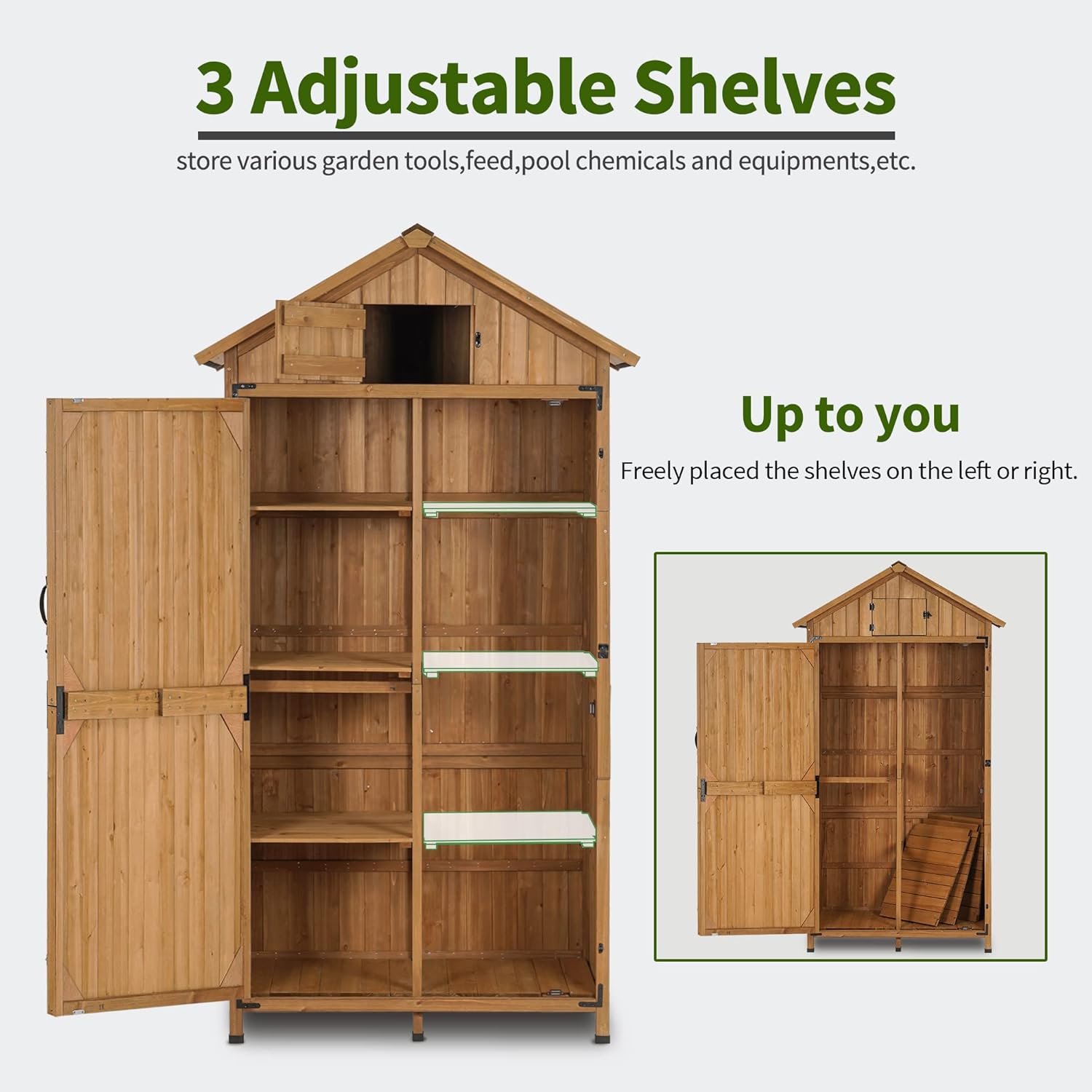 MCombo Large Outdoor Storage Cabinet with 3 Adjustable Shelves, 82 Inches Tall Storage Shed, Wood Garden Shed with Locks for Patio Yard Lawn, 1970