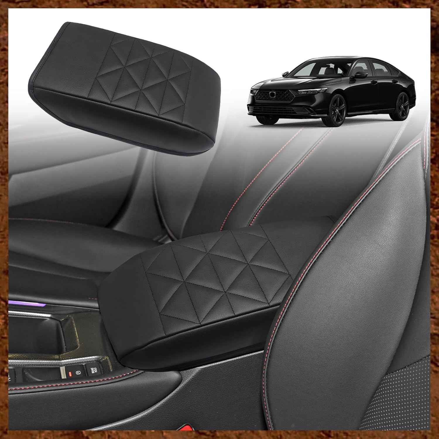 Muslogy for Accord 2025 2024 2023 Center Console Cover Armrest Pad Vegan Leather Extra Soft Armrest Lid Protector Compatible with Honda Accord LX EX Sport Hybrid EX-L Sport-L Touring (V2 Black)