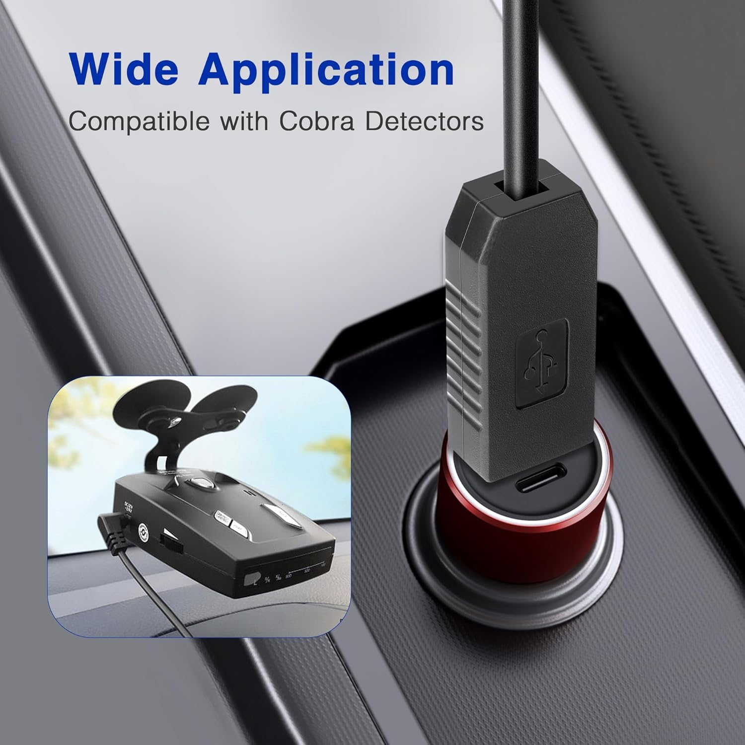 Radar Detector Power Cable for Cobr RAD350 380 450 480i 700i XRS9370 955 5300 9940 SPX 5300 5521 7700 ESR700 ESD737 767 SLR Vendetta 500,Power Cord for Cobr,Car Replacement Charging Cable 6.56ft