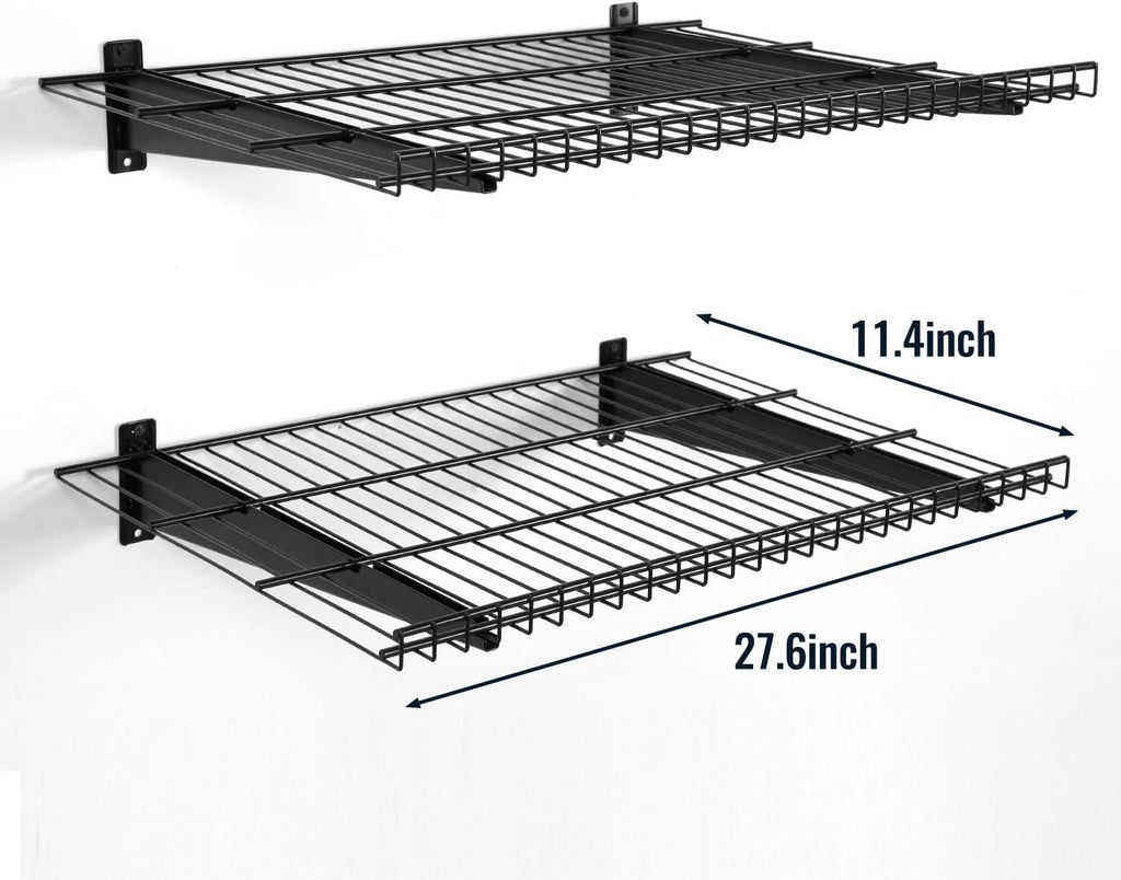 2 Pack Garage Wall Mounted Shelf, 27.6" x 11.4" Heavy Duty Wall Storage Shelves for Garage, Workshop, Laundry Room and Kitchen, Max Load 50 lbs (Black,2 Pack)