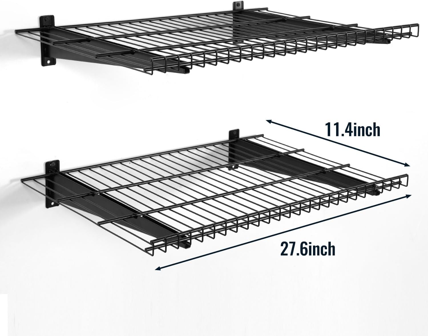 2 Pack Garage Wall Mounted Shelf, 27.6" x 11.4" Heavy Duty Wall Storage Shelves for Garage, Workshop, Laundry Room and Kitchen, Max Load 50 lbs (Black,2 Pack)