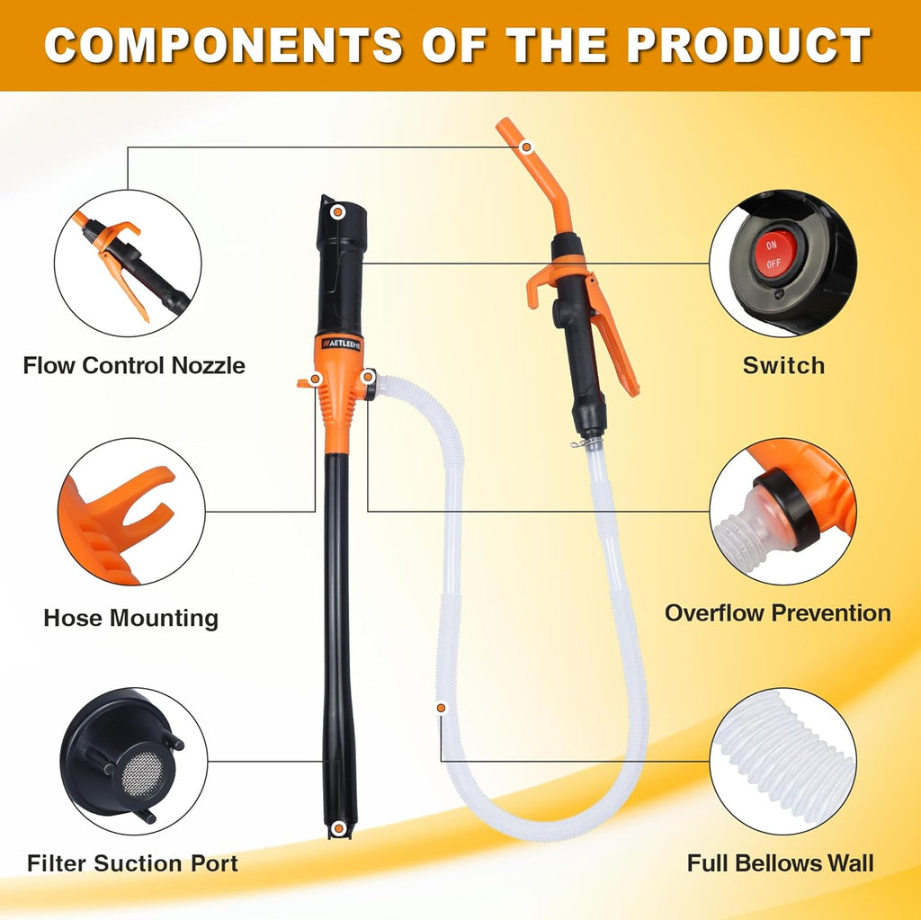 Portable Power Battery Pump, Battery Powered Electric Siphon Pump for Gasoline, Fuel Oil and Diesel, Siphon Liquid Extractor, 2.2 GPM, Hand Fuel Pumps