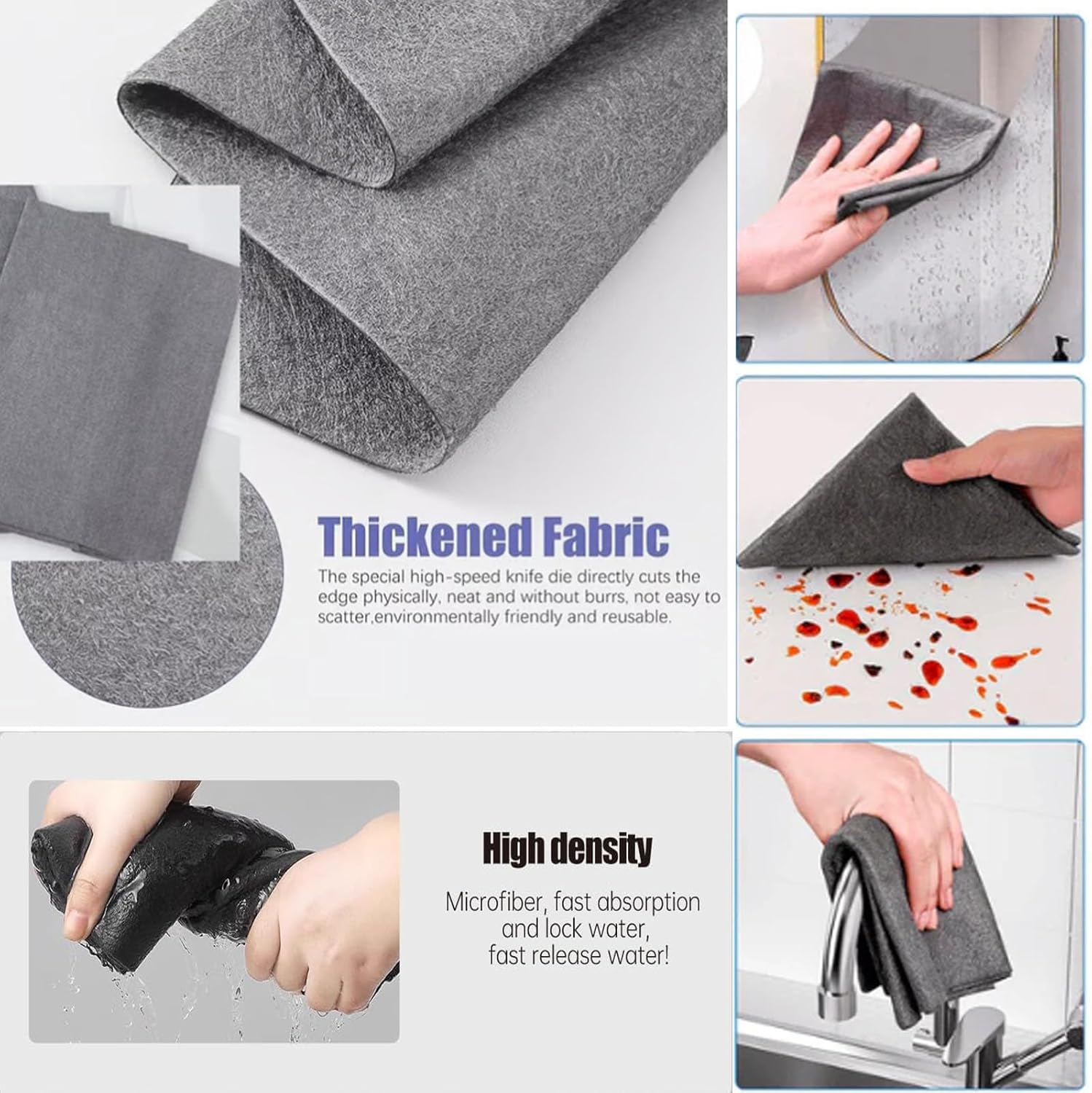 FETNHU Non-Woven - Super Absorbent 11.8" x 11.8" Lint-Free Cleaner, Reusable Thickened Magic Cleaning Cloth, Multipurpose Magic Cloths for Cleaning Glass, Cars, Kitchen, Window, Mirrors (10PCS-Black)