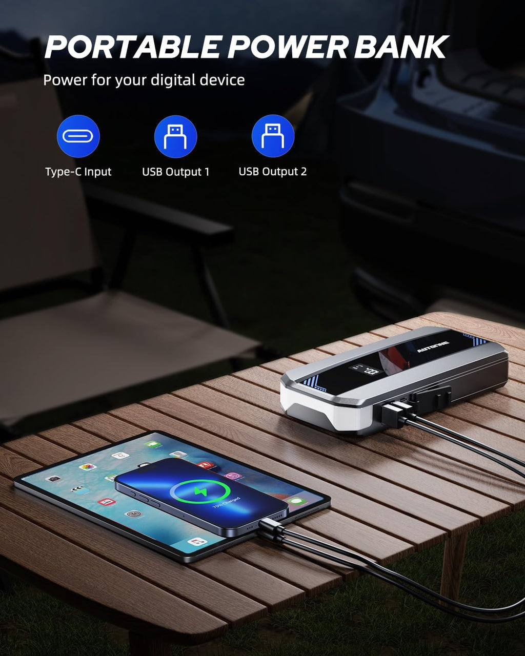 AUTOONE Car Jump Starter 5800A Battery Booster, Portable Battery Pack for All Gas 10L Diesel, 12V Jump Box with Smart Jumper Cable for Car Battery, Vehicle Lithium Starter, LCD Display, w/LED Light
