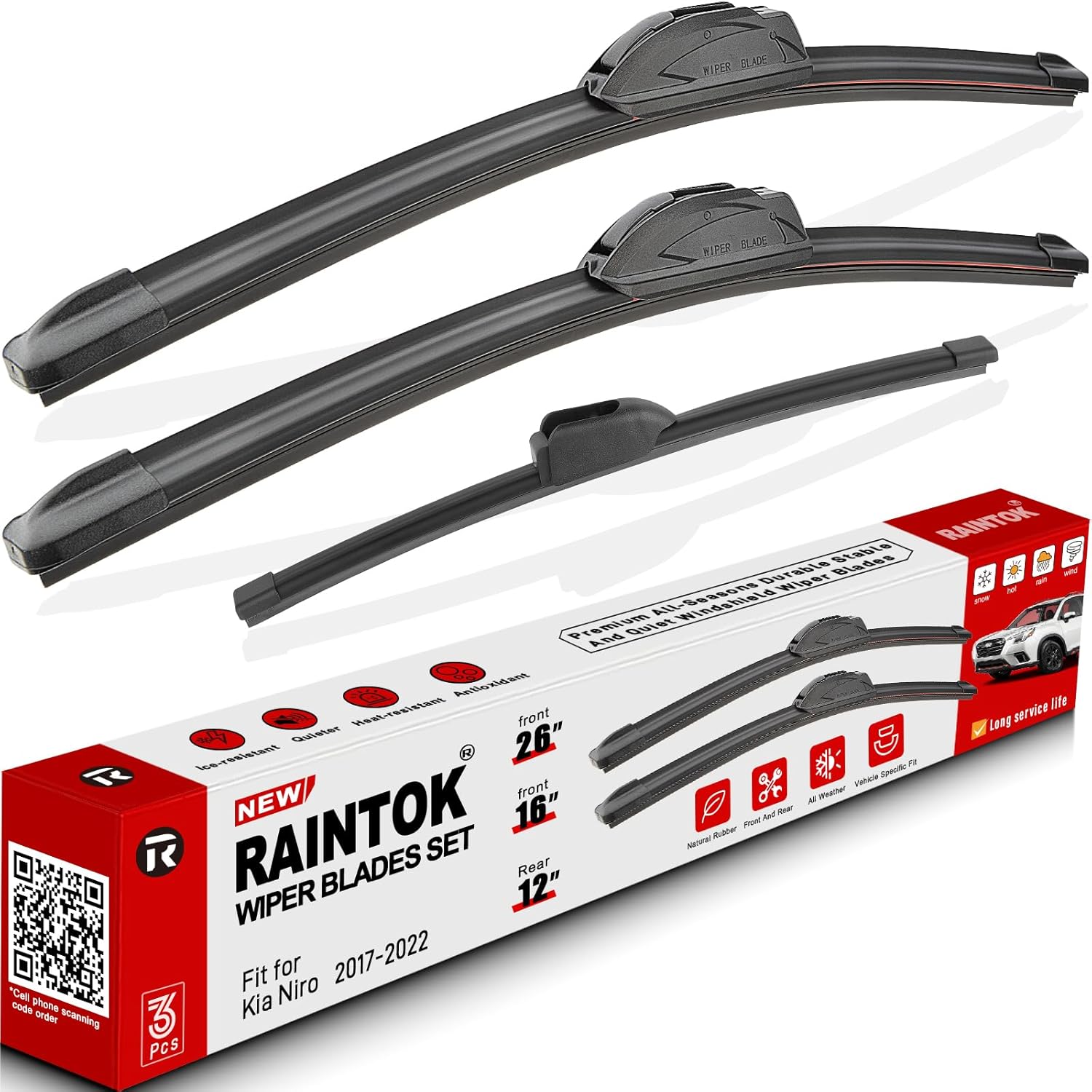 Windshield Wiper Blades Replacement for Kia Niro 2017 2018 2019 2020 2021 2022 Original Factory Quality Front Rear Wipers Blade Set for My Car - 26" 16" 12" (Pack of 3)