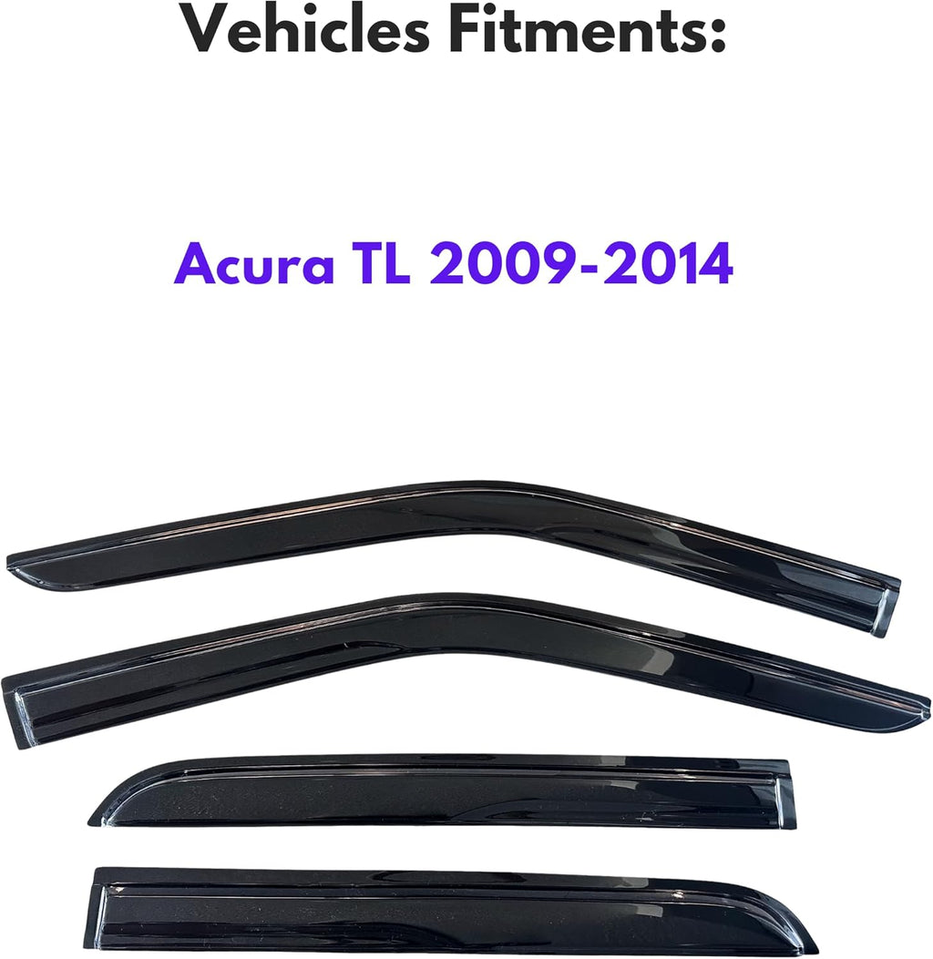 KPY Window Visor Compatible with Acura TL 2009-2014, 4PC Rain Guard Side Window Vent Deflectors Tape-On Mugen Style, 2009 2010 2011 2012 2013 2014