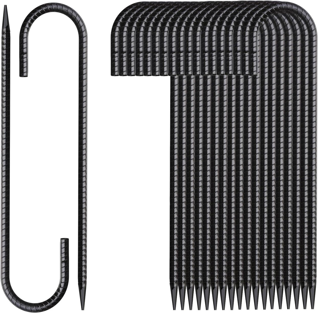 Rebar Stakes 12 Inch 20 Pack J Hook Ground Stakes Heavy Duty Chain Link Fence Stakes Galvanized Anchors Metal Tent Stakes for Wire Fencing Concrete Forming Trampolines Camping Canopies Shed Swing