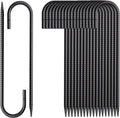 Rebar Stakes 16 Inch 20 Pack J Hook Ground Stakes Heavy Duty Tent Stakes Chain Link Fence Stakes with Chisel Point End Galvanized Steel Ground Anchors Metal Spikes Black Coated