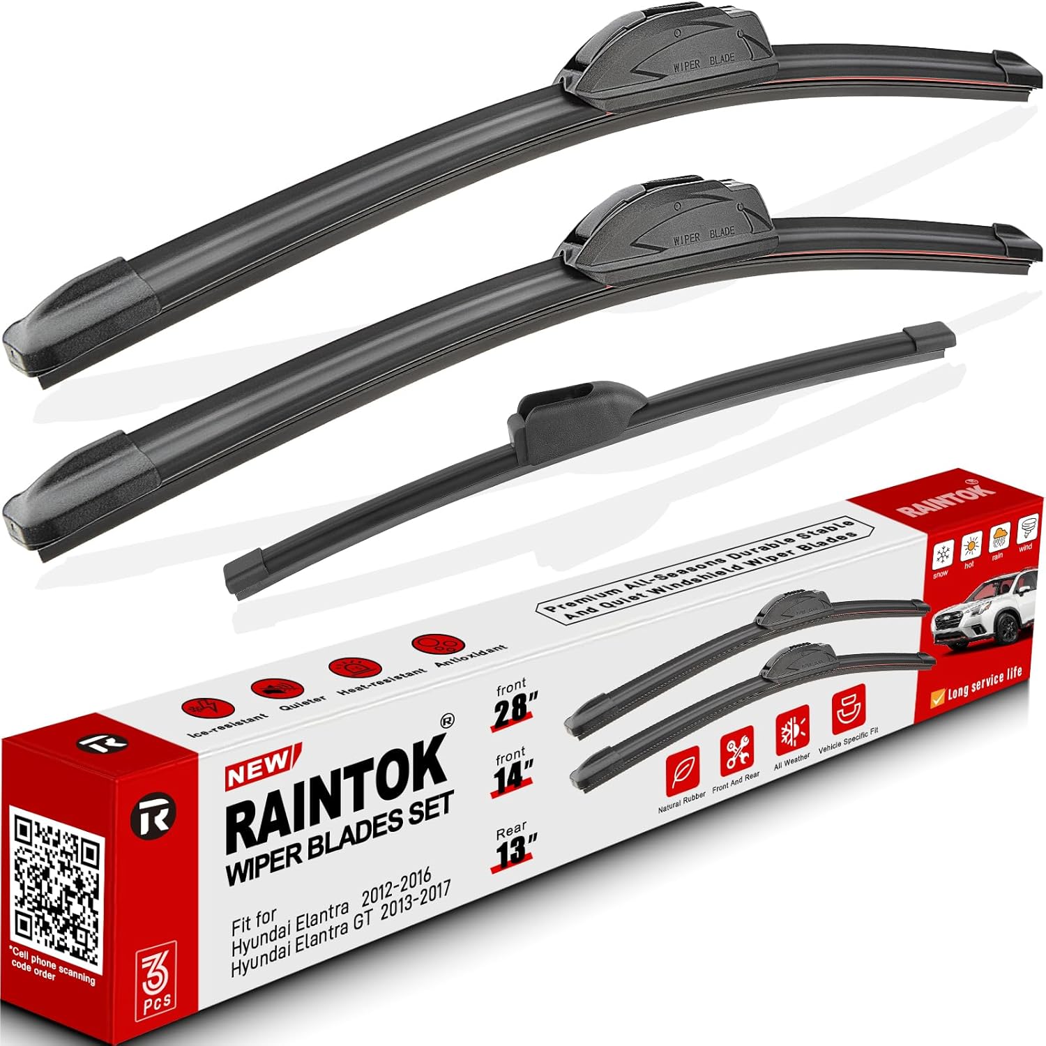 Windshield Wiper Blades Replacement for Hyundai Elantra 2012-2016 / Hyundai Elantra GT 2013-2017 Original Factory Quality Front Rear Wipers Blade Set for My Car - 28" 14" 13" (Pack of 3)