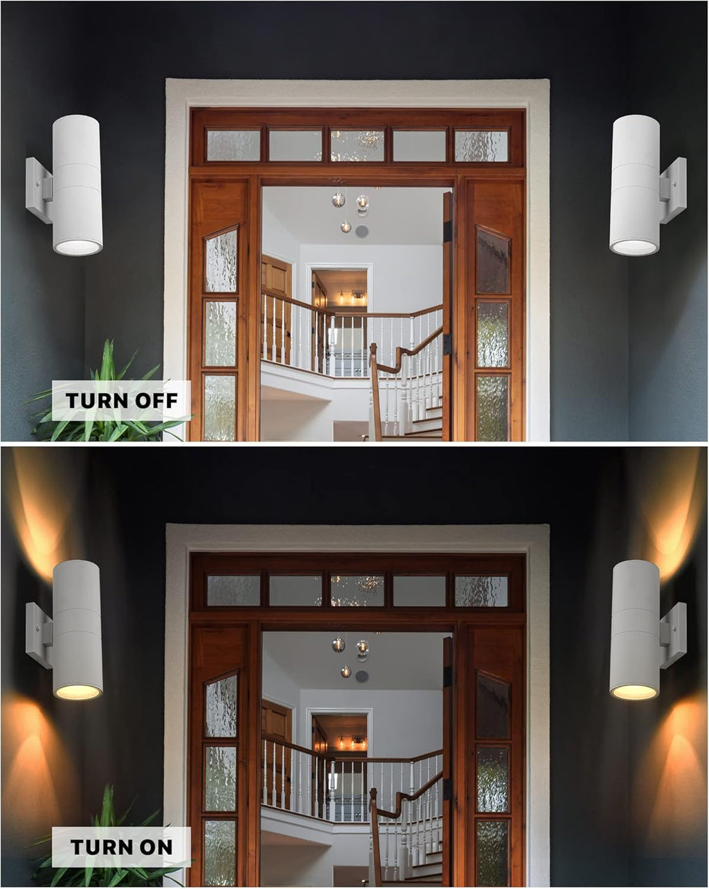 Ken & Ricky White Outdoor Wall Lights,Exterior Sconces Wall Lighting with Tempered Glass Cover,Cylinder Outside Light for House Porch Garage Front Door - 2 Pack