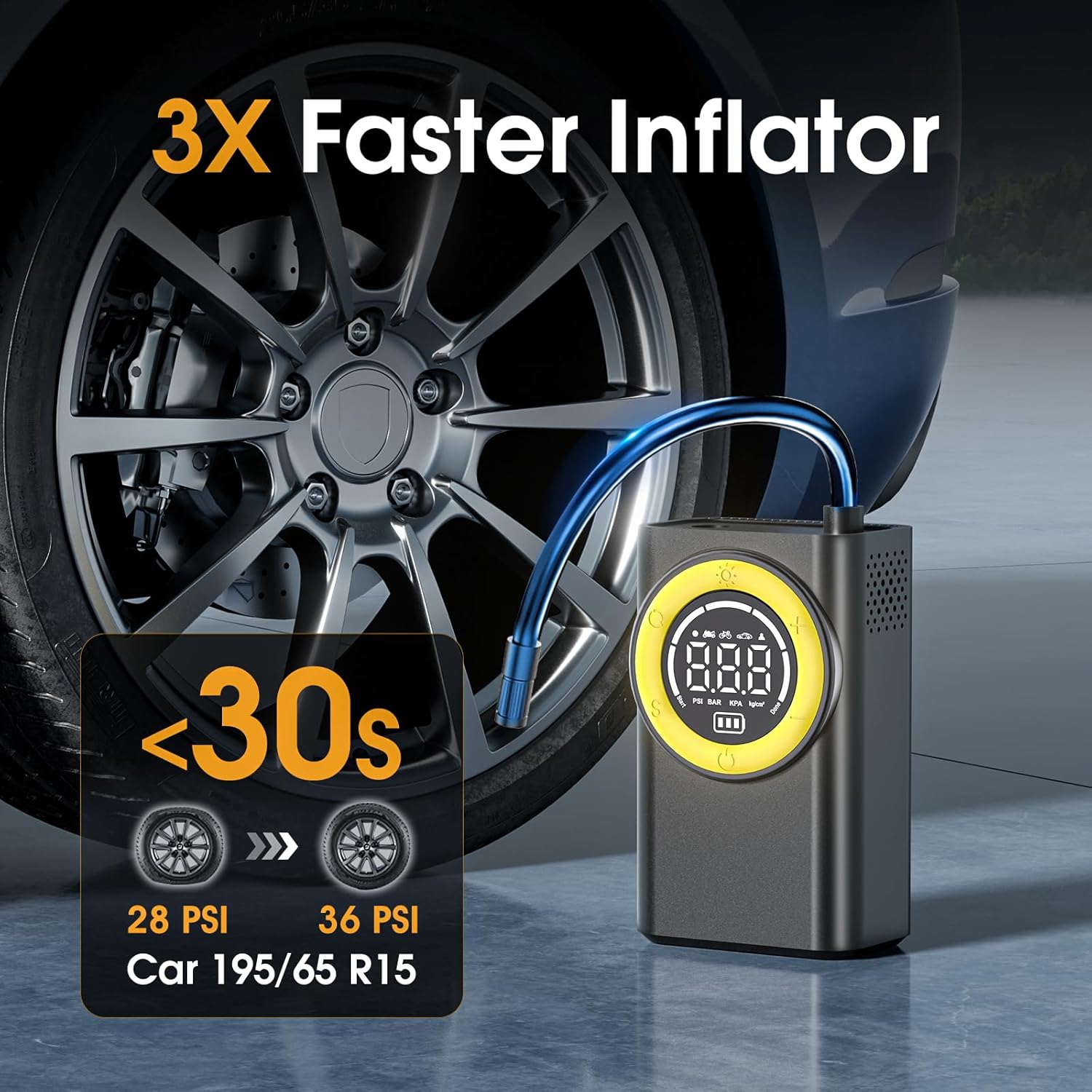 Tire Inflator Portable Air Compressor,150 PSI Cordless Air Pump for Car Tires with Digital Pressure Gauge & LED Light,5X Faster Portable Tire Inflator for Car,Motorcycle,Bike,Ball